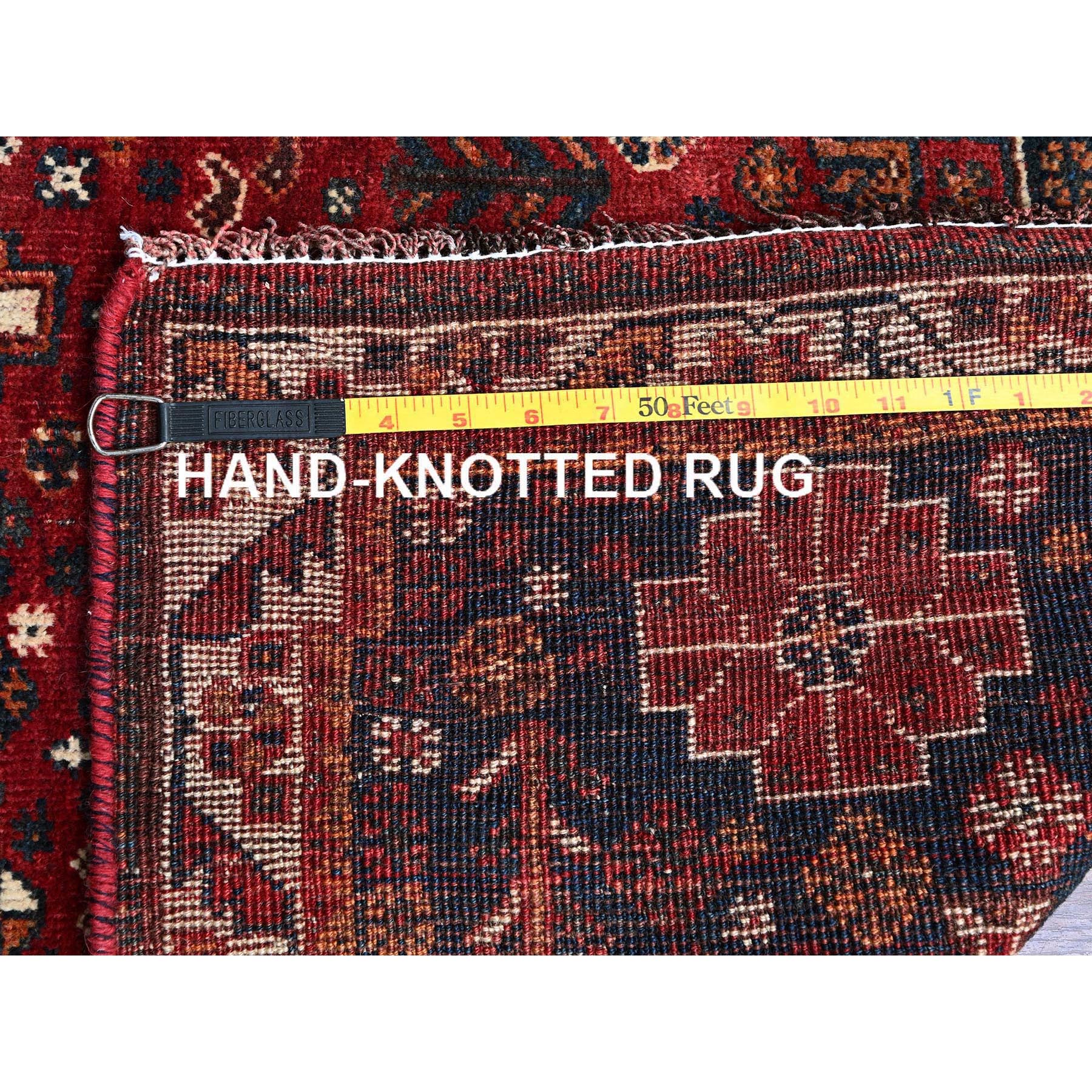3'6"x5'1" Scarlet Red, Vintage Persian Shiraz with Geometric Medallion Design, Shaved Low, Zero Pile, Sides and Ends Professionally Secured, Clean, Hand Knotted, 100% Wool, Oriental Rug Sh869