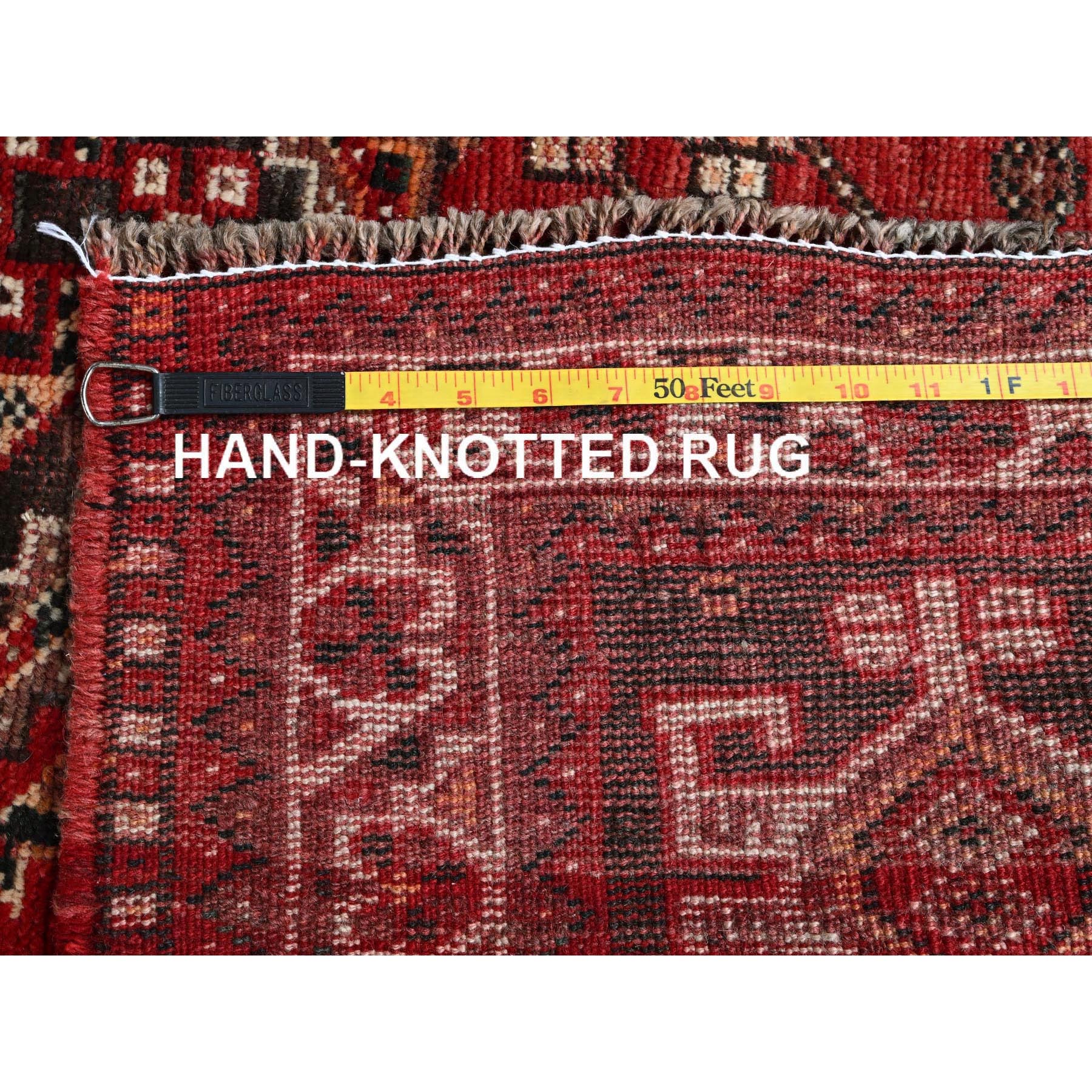3'9"x5'1" Crimson Red, Vintage Persian Shiraz with Small Animal Figurines, Geometric Medallion Design, Shaved Down, Zero Pile, Sides and Ends Professionally Secured, Clean, Hand Knotted, 100% Wool, Oriental Rug Sh873
