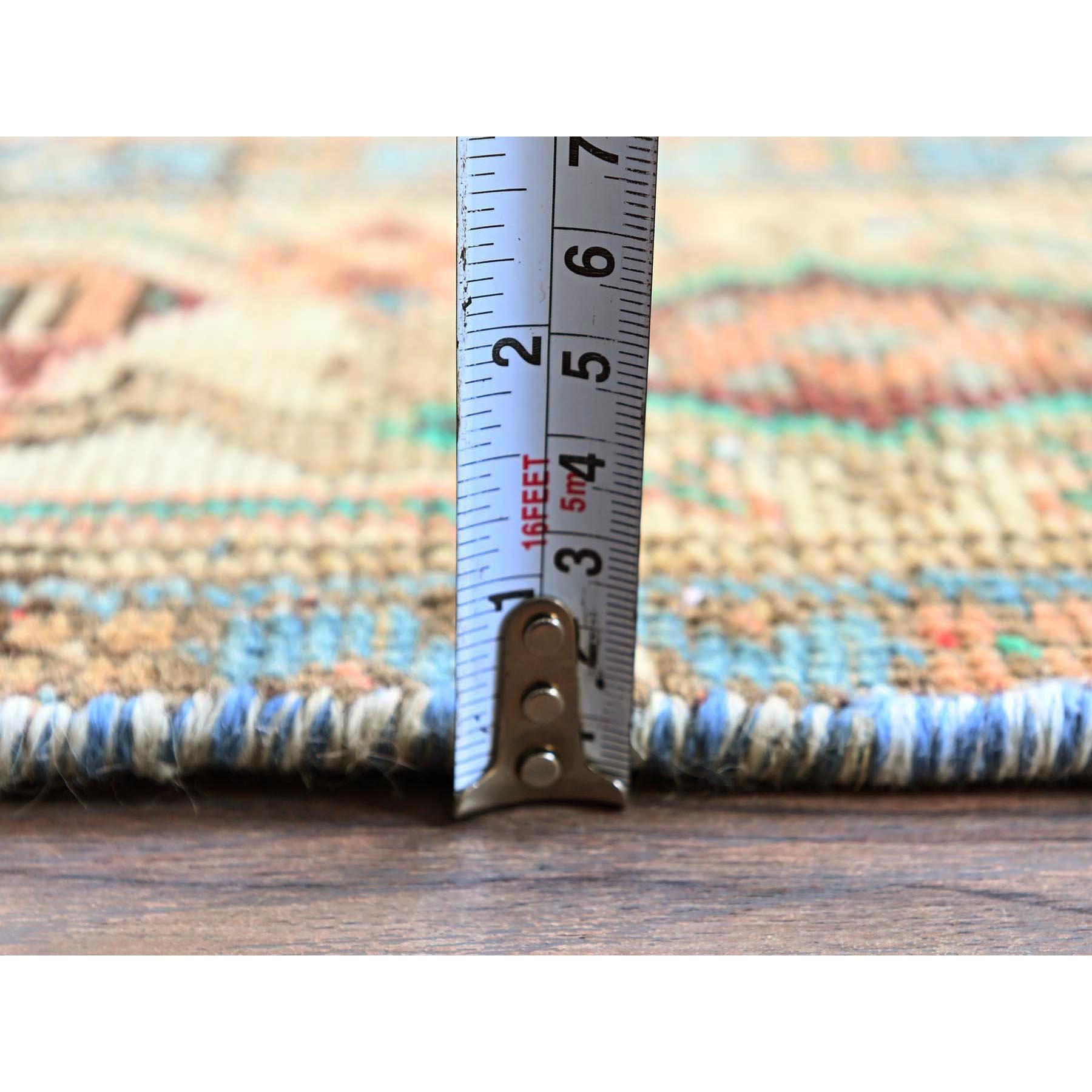 3'3"x10'7" Peach Color, Vintage Northwest Persian with All Over Intricate Geometric Design, 100% Wool, Hand Knotted, Worn and Distressed, Sheared Low, Zero Pile, Sides and Ends Professionally Secured, Good Condition, Wide Runner, Oriental Rug Sh875