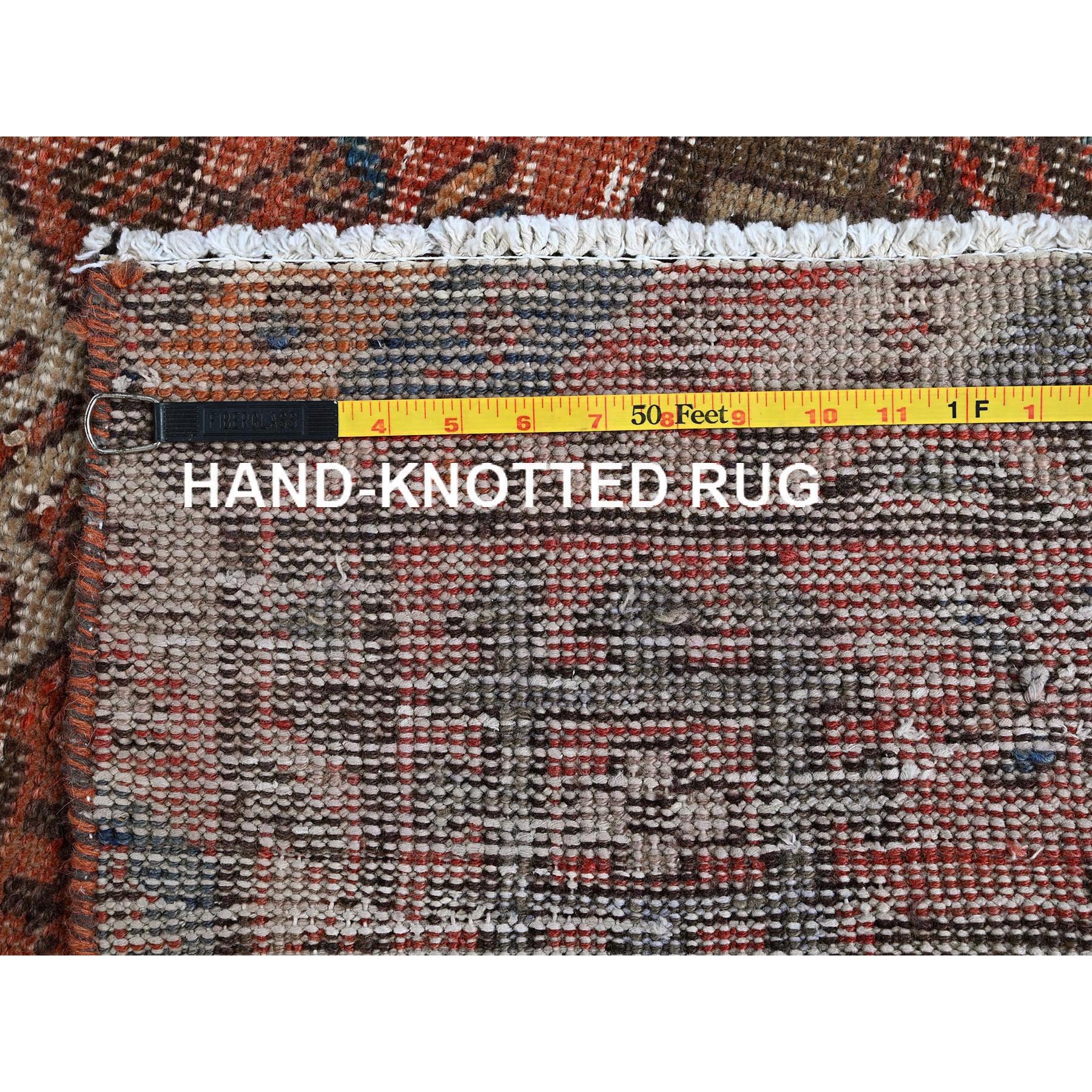 3'x10'3" Coral Red, Vintage Persian Bakhtiar with Tribal Medallions, Worn and Distressed, 100% Wool, Hand Knotted, Shaved Down, Zero Pile, Sides and Ends Professionally Secured, Runner, Oriental Rug Sh876