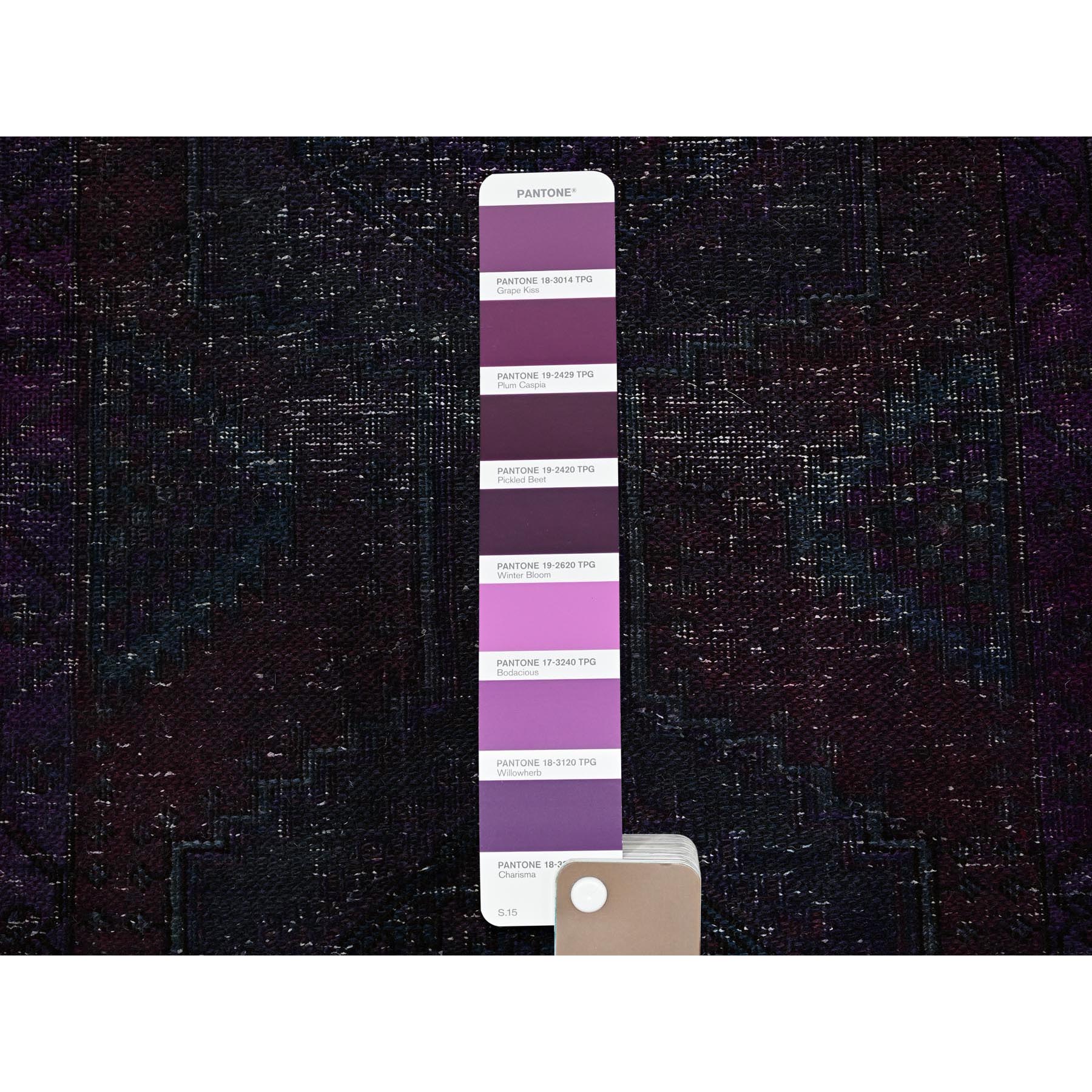 2'8"x12'1" Wine Red, Dark Colors, Overdyed Vintage Persian Hamadan, 100% Wool, Hand Knotted, Distressed, Cropped Thin, Sides and Ends Professionally Secured, Runner, Oriental Rug Sh877