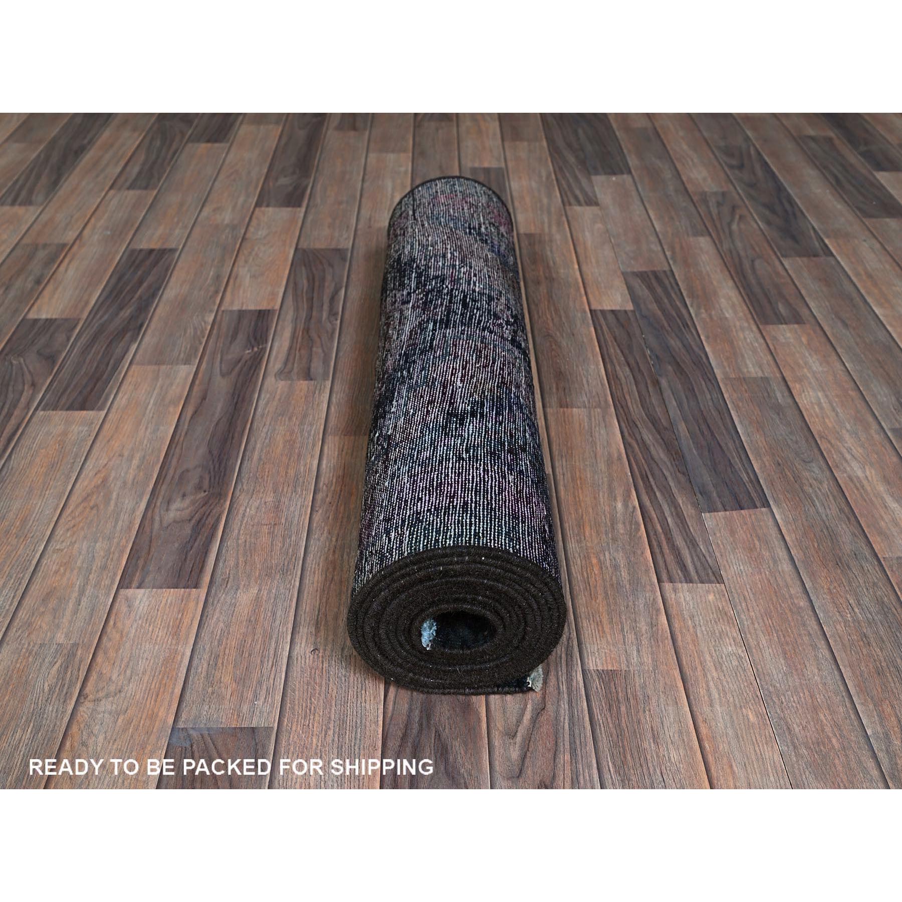 2'8"x12'1" Wine Red, Dark Colors, Overdyed Vintage Persian Hamadan, 100% Wool, Hand Knotted, Distressed, Cropped Thin, Sides and Ends Professionally Secured, Runner, Oriental Rug Sh877