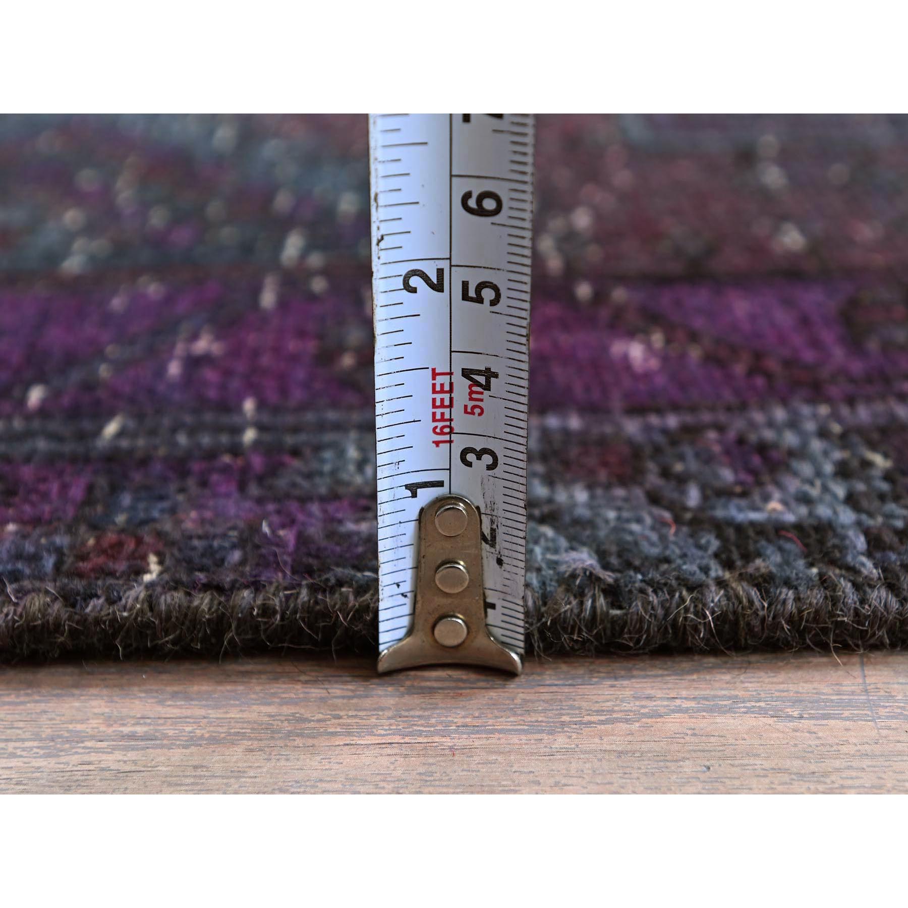 2'8"x12'1" Wine Red, Dark Colors, Overdyed Vintage Persian Hamadan, 100% Wool, Hand Knotted, Distressed, Cropped Thin, Sides and Ends Professionally Secured, Runner, Oriental Rug Sh877