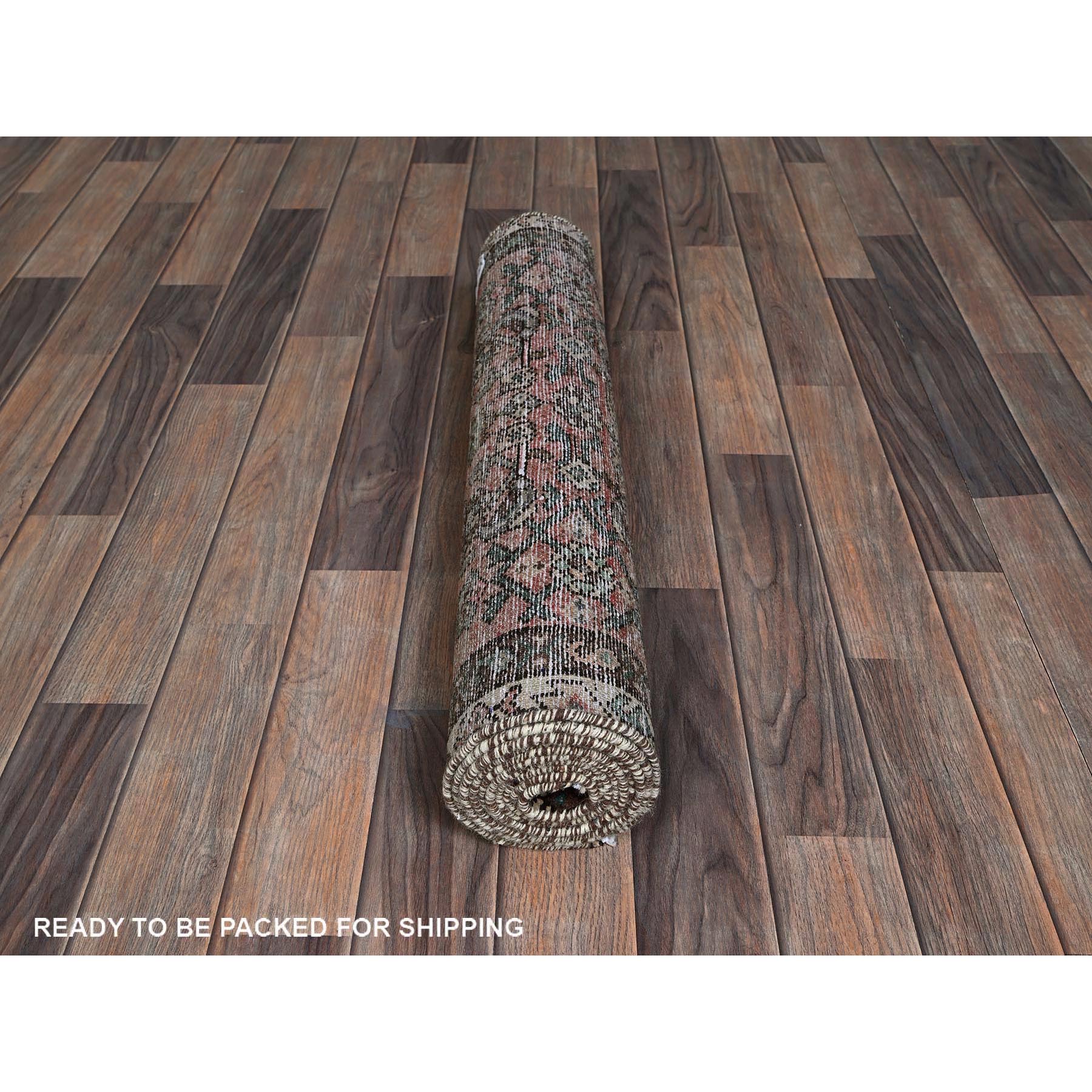 2'7"x9'1" Blush Red, Vintage Persian Hamadan with All Over Fish Design, Sheared Low, Zero Pile, Sides and Ends Professionally Secured, Clean, Hand Knotted, Pure Wool, Narrow Runner, Oriental Rug Sh884