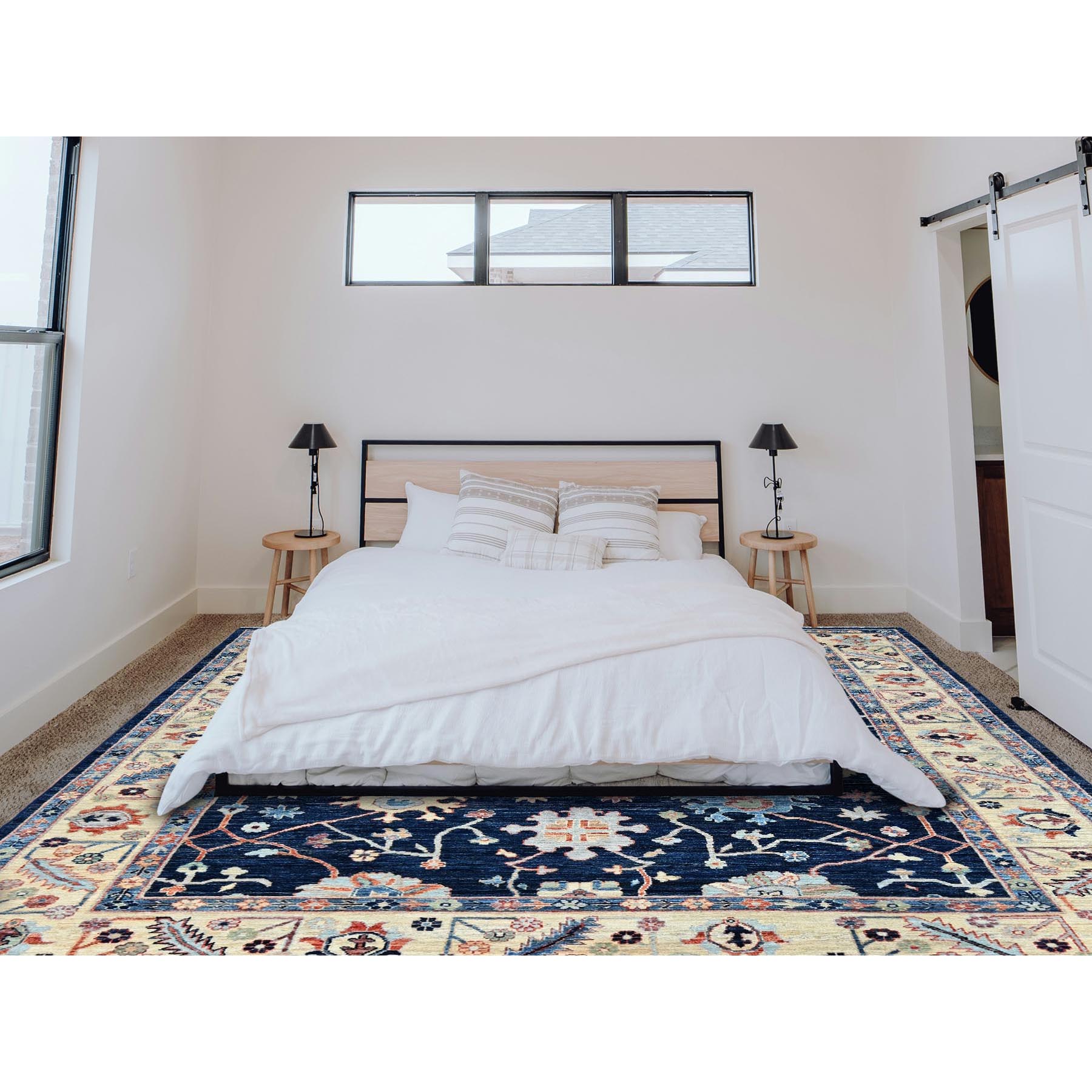 8'3"x10' Yale Blue, Afghan Oushak with Colorful Leaf Design, Supple Collection, Soft and Lush Pile, Shiny Wool, Densely Woven, Hand Knotted, Oriental Rug Sh888