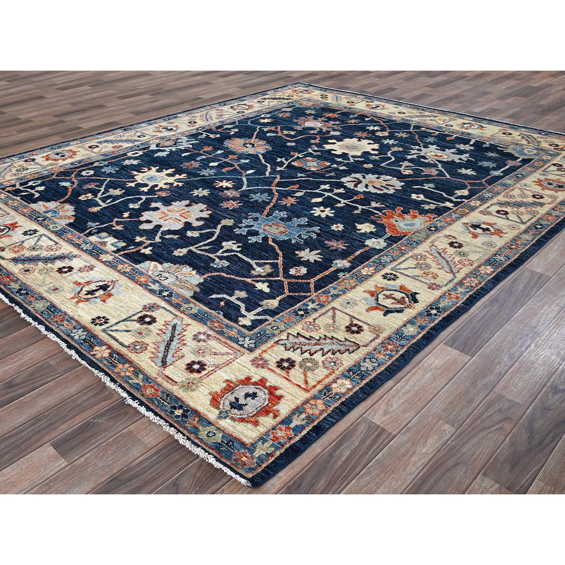 8'3"x10' Yale Blue, Afghan Oushak with Colorful Leaf Design, Supple Collection, Soft and Lush Pile, Shiny Wool, Densely Woven, Hand Knotted, Oriental Rug Sh888