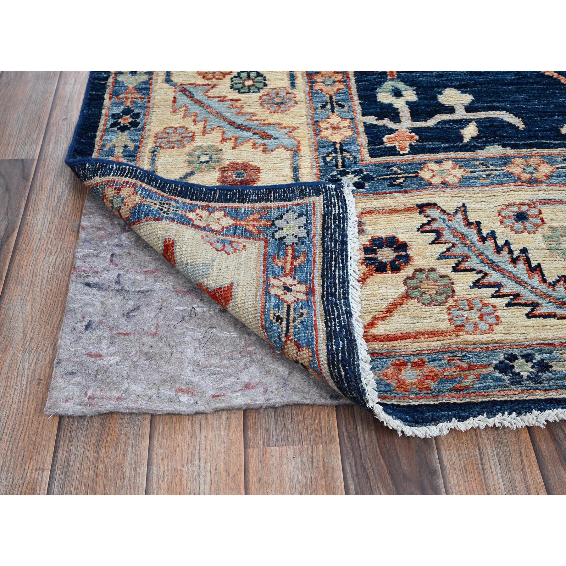 8'3"x10' Yale Blue, Afghan Oushak with Colorful Leaf Design, Supple Collection, Soft and Lush Pile, Shiny Wool, Densely Woven, Hand Knotted, Oriental Rug Sh888