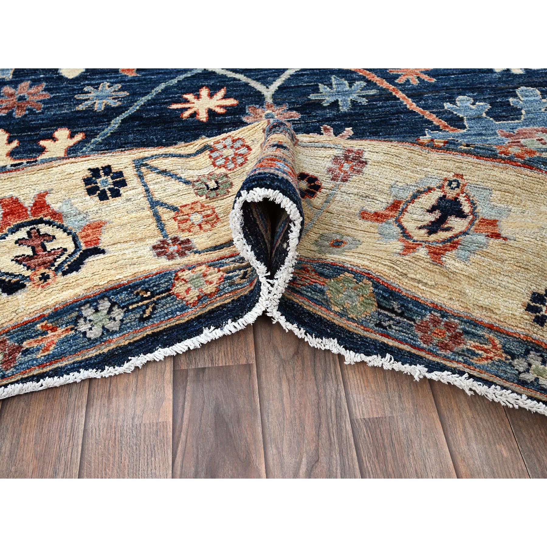 8'3"x10' Yale Blue, Afghan Oushak with Colorful Leaf Design, Supple Collection, Soft and Lush Pile, Shiny Wool, Densely Woven, Hand Knotted, Oriental Rug Sh888