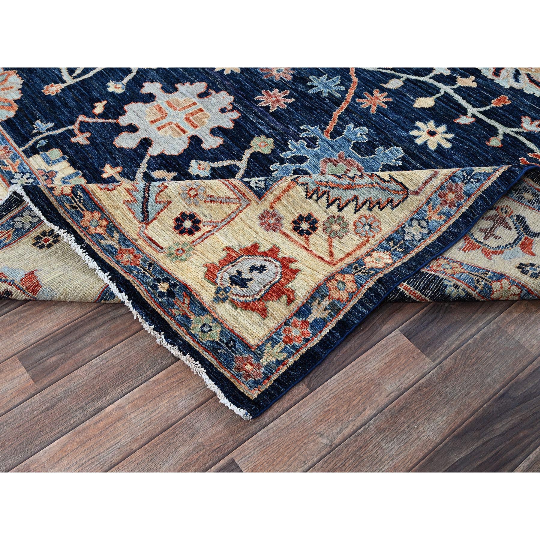 8'3"x10' Yale Blue, Afghan Oushak with Colorful Leaf Design, Supple Collection, Soft and Lush Pile, Shiny Wool, Densely Woven, Hand Knotted, Oriental Rug Sh888
