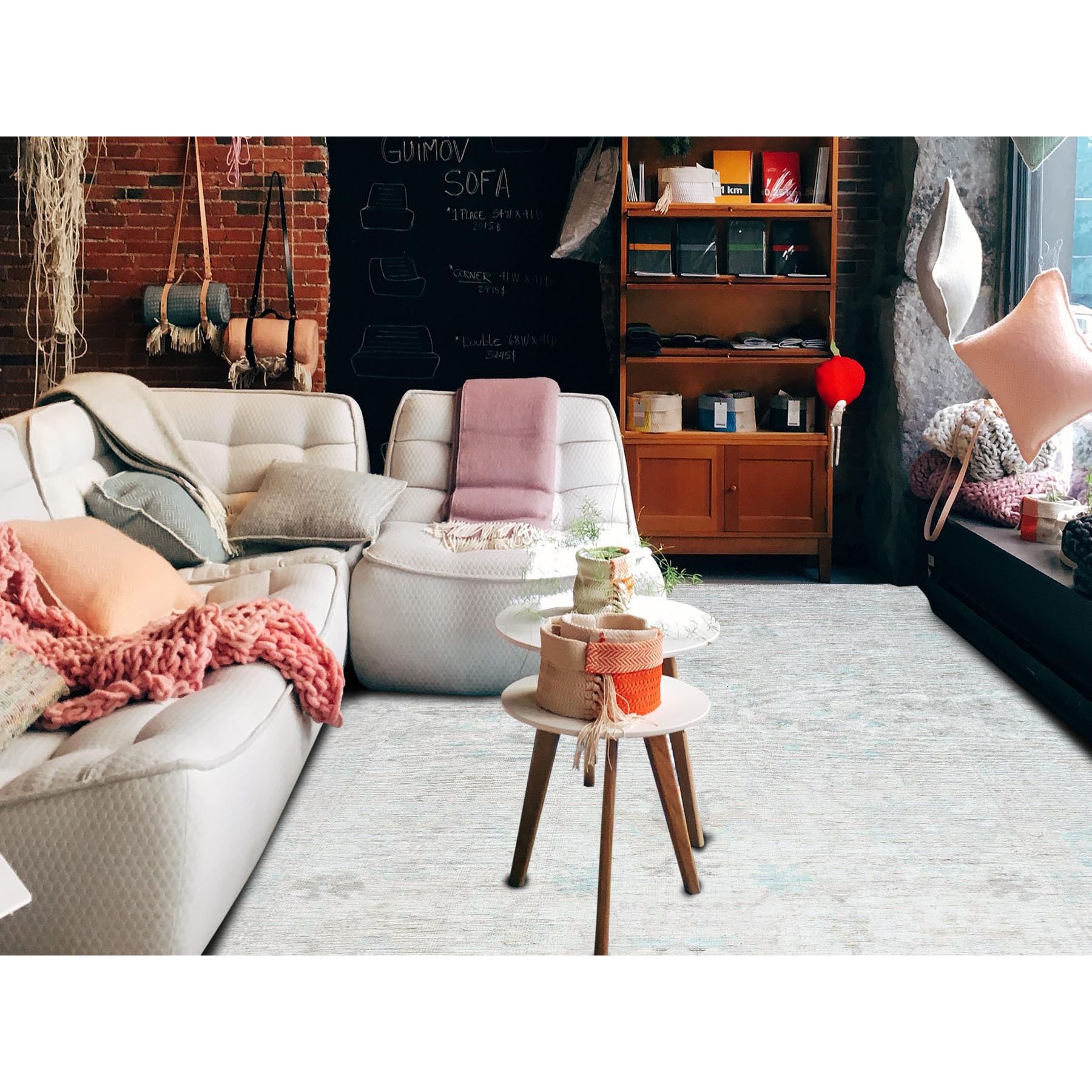 8'x10' Bone White, Afghan Oushak with All Over Vines Design, Supple Collection, Soft and Lush Pile, Pure Wool, Densely Woven, Hand Knotted, Oriental Rug Sh889