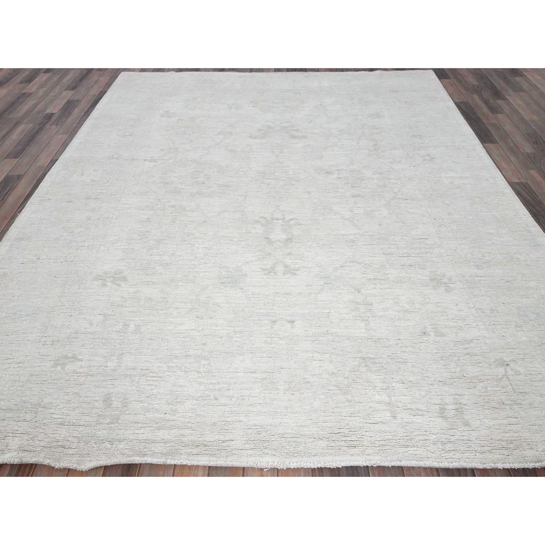 8'x10' Bone White, Afghan Oushak with All Over Vines Design, Supple Collection, Soft and Lush Pile, Pure Wool, Densely Woven, Hand Knotted, Oriental Rug Sh889