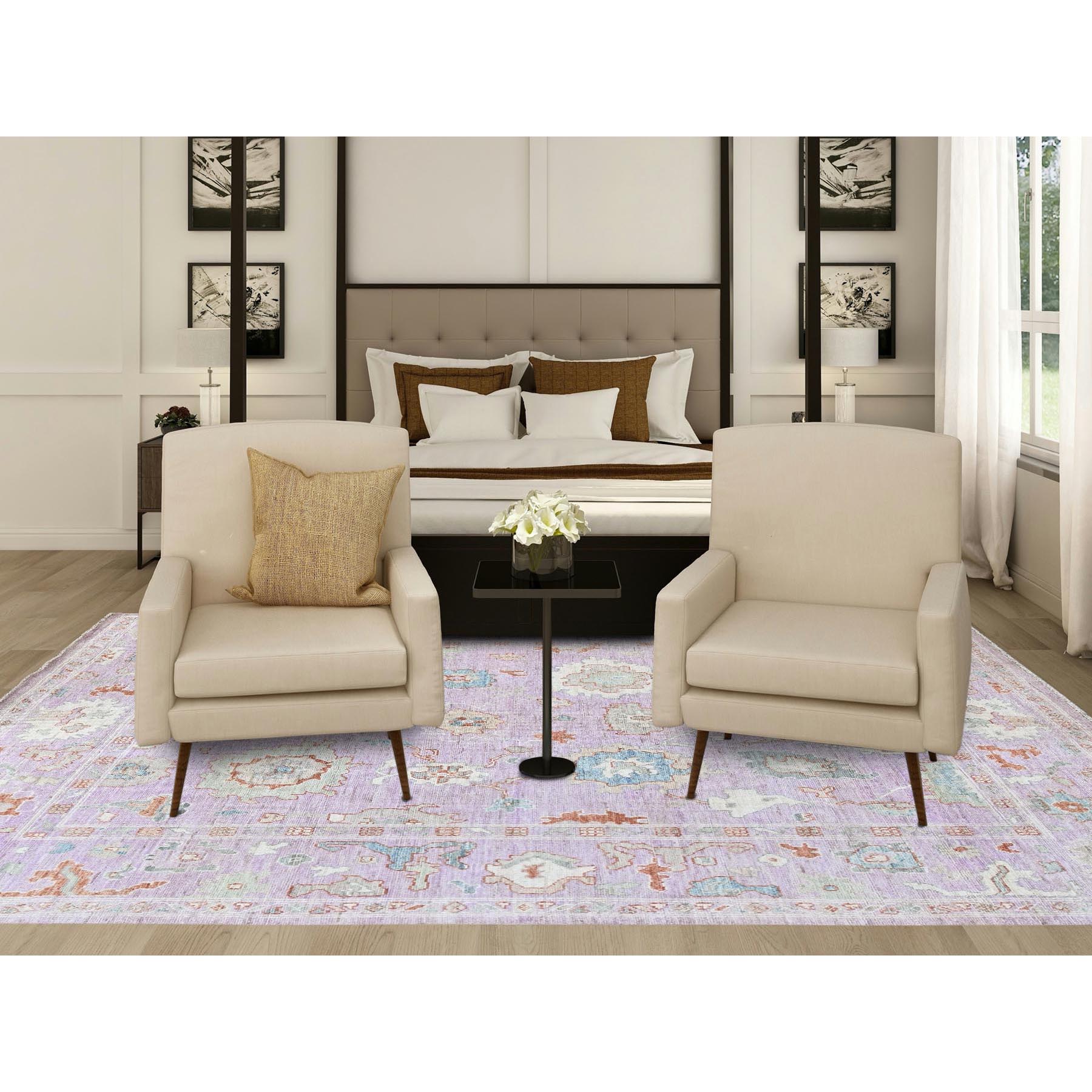 8'x10' Lavender Purple, Afghan Oushak with Colorful Leaf Design, Supple Collection, Hand Knotted, Soft and Lush Pile, Pure Wool, Densely Woven, Oriental Rug Sh890
