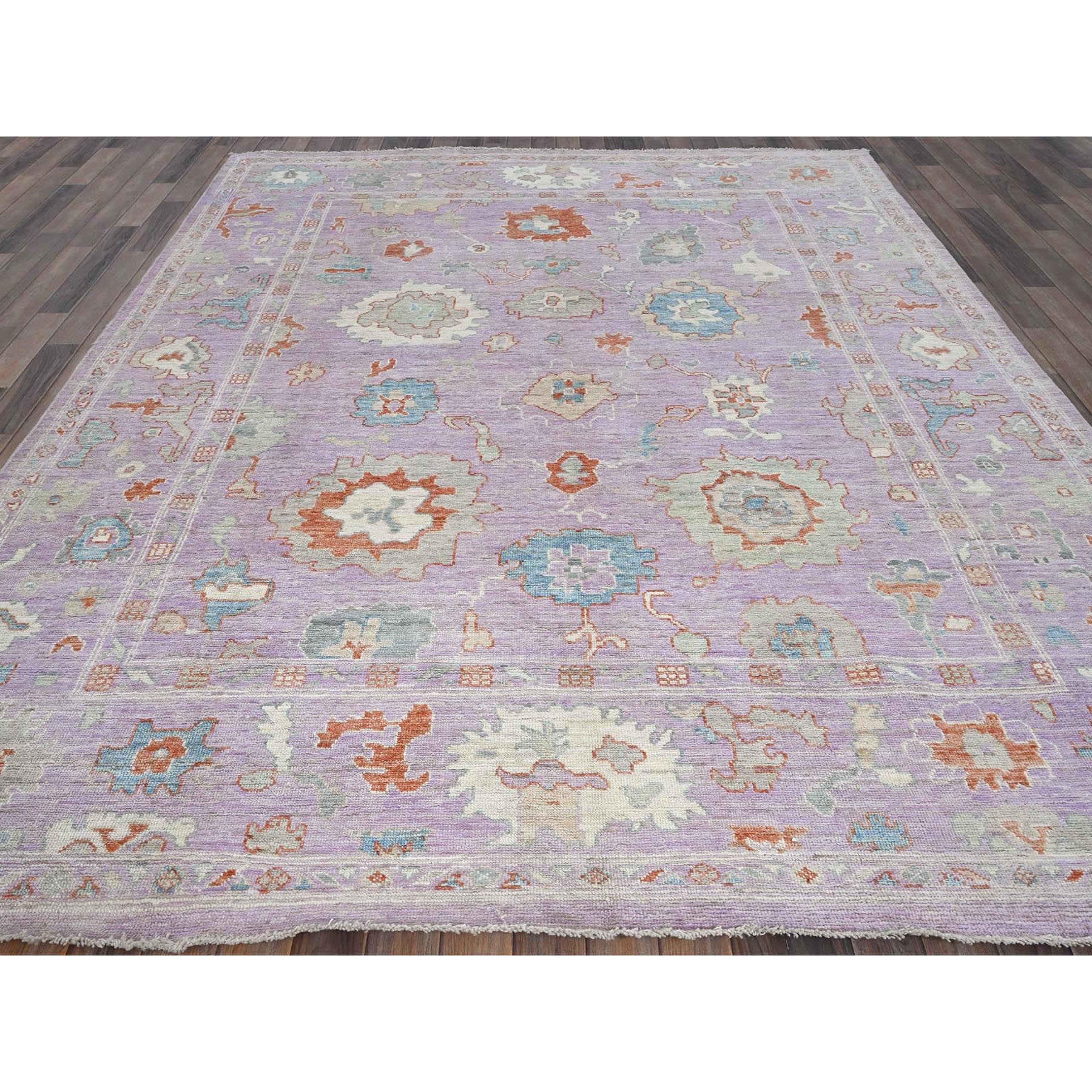 8'x10' Lavender Purple, Afghan Oushak with Colorful Leaf Design, Supple Collection, Hand Knotted, Soft and Lush Pile, Pure Wool, Densely Woven, Oriental Rug Sh890
