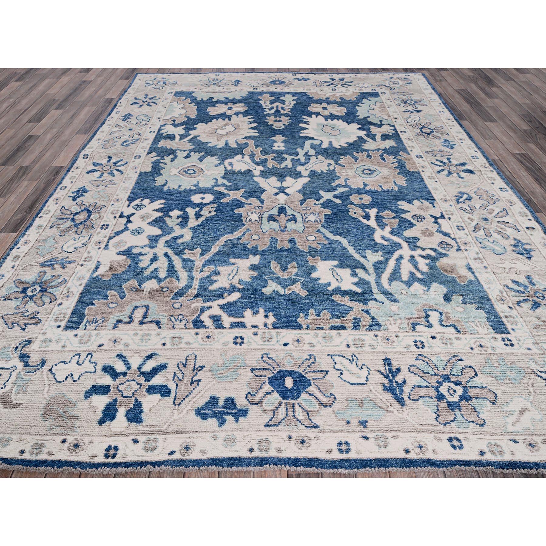 8'2"x10'1" Opal Blue, Afghan Oushak with Leaf Design, Supple Collection, Velvety Wool, Soft and Lush Pile, Densely Woven, Hand Knotted, Oriental Rug Sh891