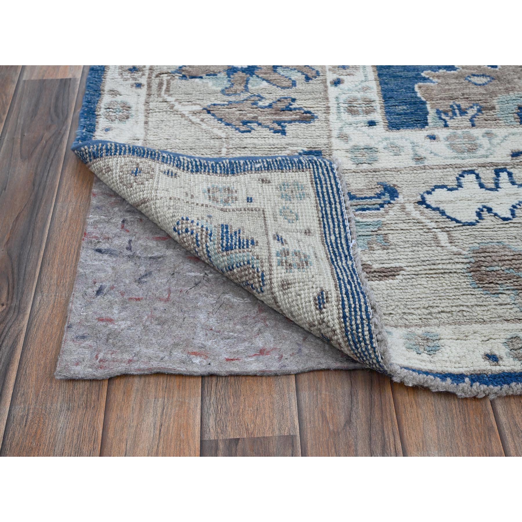 8'2"x10'1" Opal Blue, Afghan Oushak with Leaf Design, Supple Collection, Velvety Wool, Soft and Lush Pile, Densely Woven, Hand Knotted, Oriental Rug Sh891