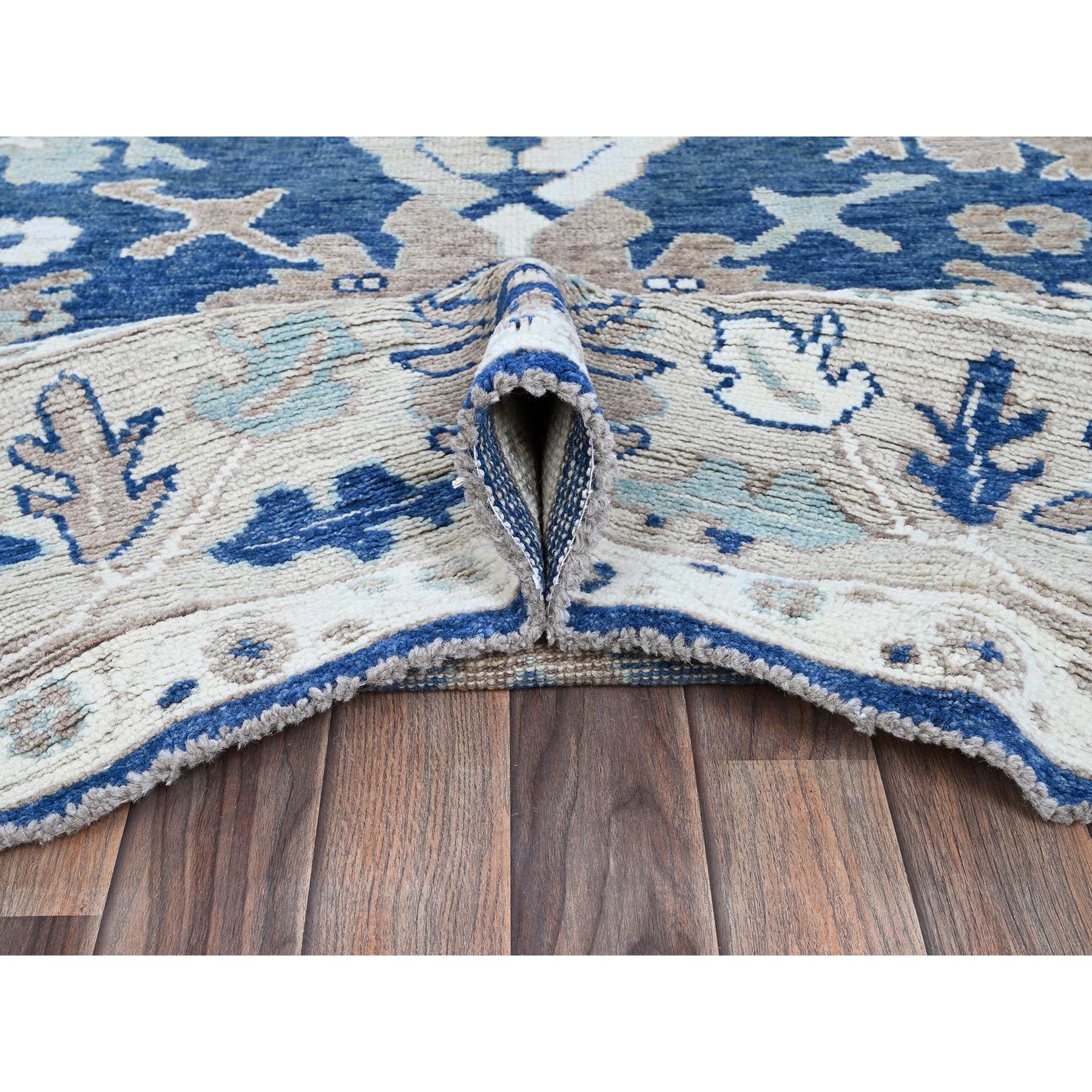 8'2"x10'1" Opal Blue, Afghan Oushak with Leaf Design, Supple Collection, Velvety Wool, Soft and Lush Pile, Densely Woven, Hand Knotted, Oriental Rug Sh891