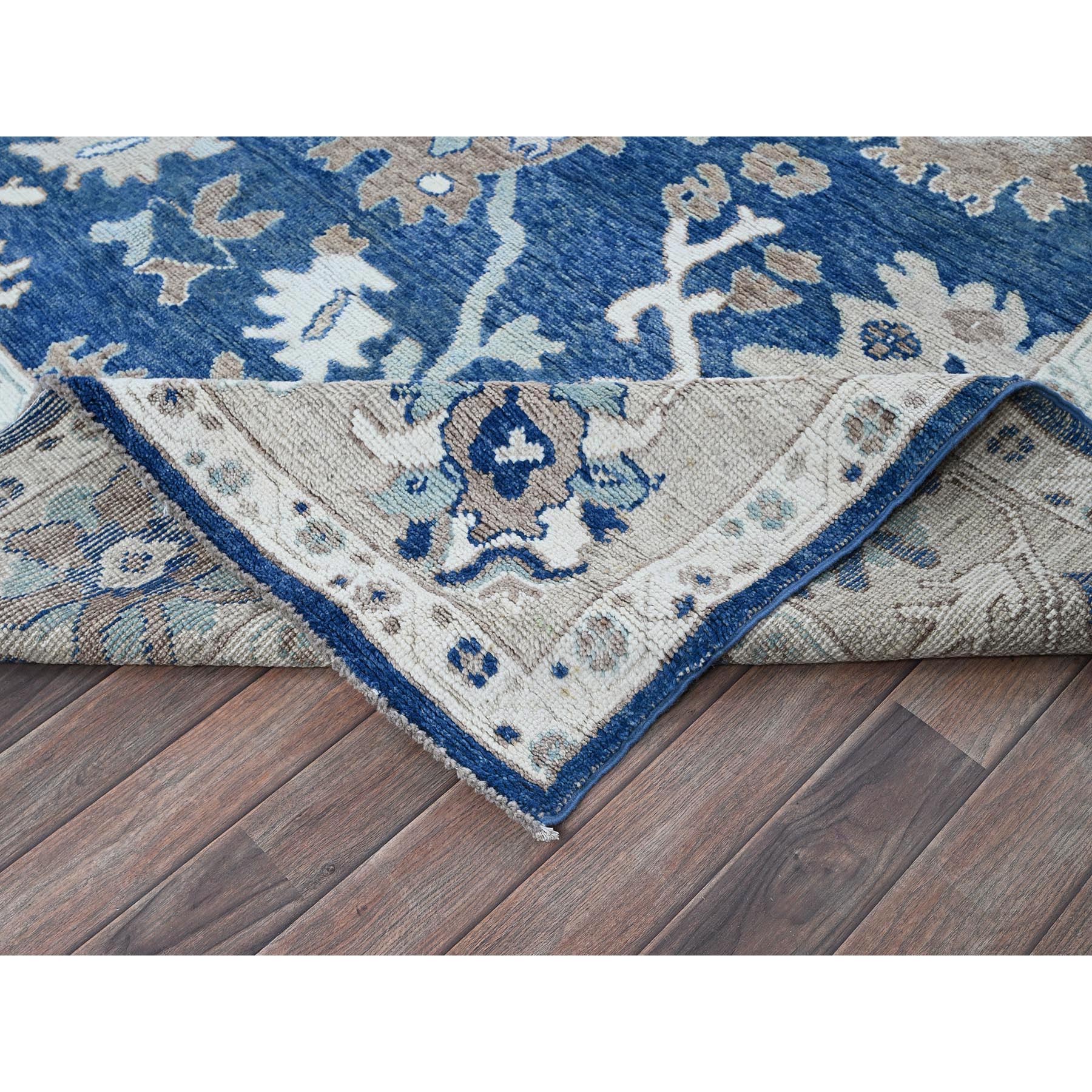 8'2"x10'1" Opal Blue, Afghan Oushak with Leaf Design, Supple Collection, Velvety Wool, Soft and Lush Pile, Densely Woven, Hand Knotted, Oriental Rug Sh891