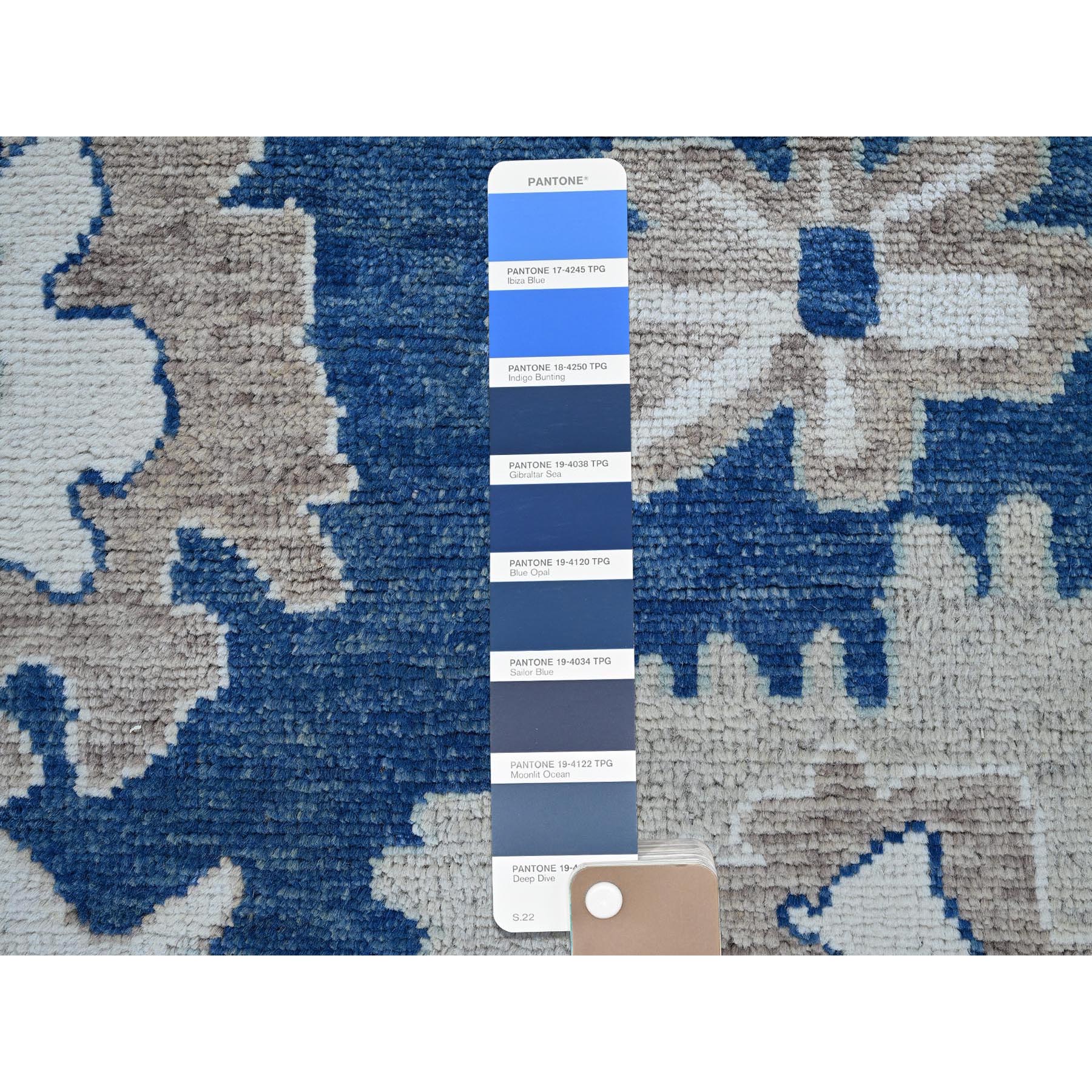 8'2"x10'1" Opal Blue, Afghan Oushak with Leaf Design, Supple Collection, Velvety Wool, Soft and Lush Pile, Densely Woven, Hand Knotted, Oriental Rug Sh891