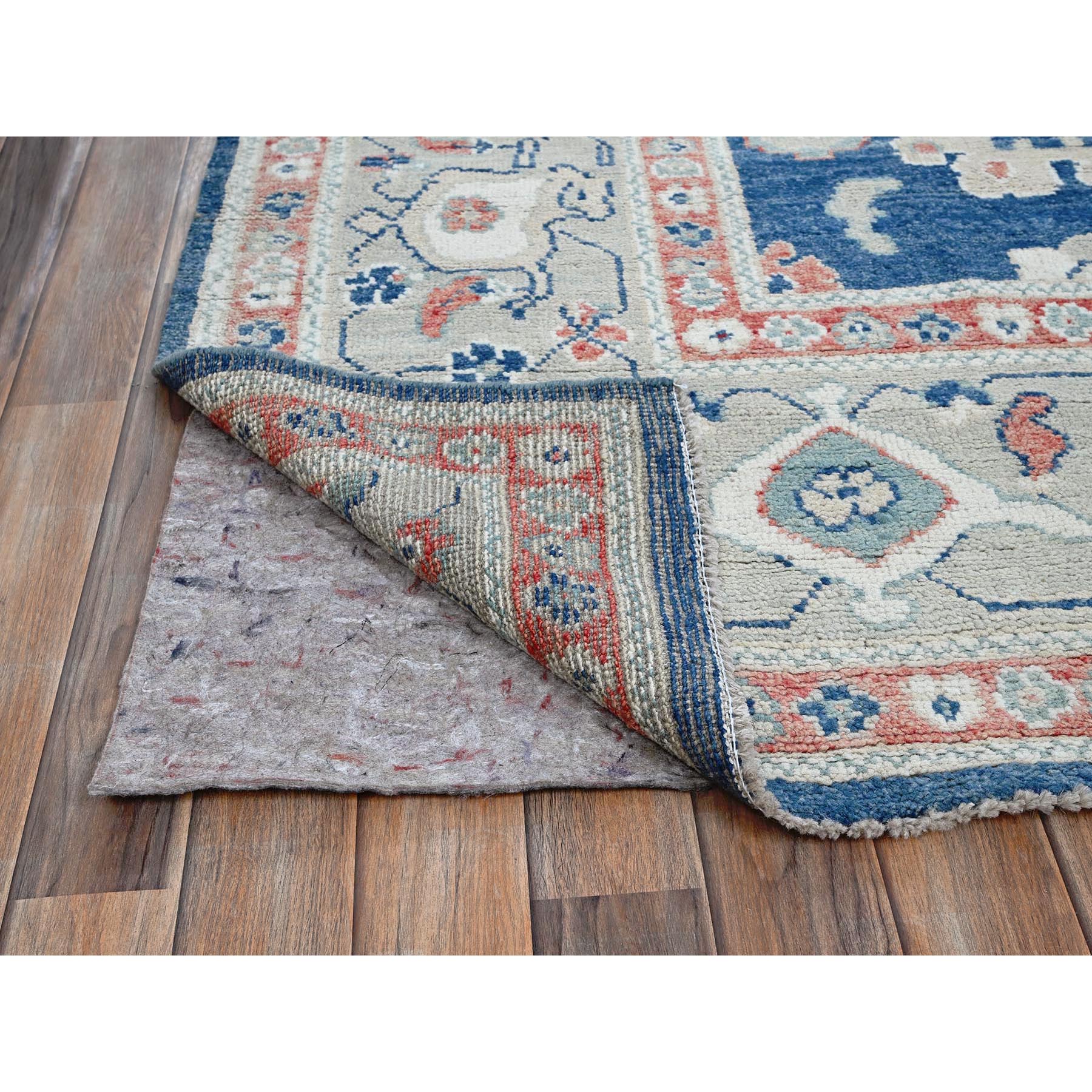 9'2"x12'1" Navy Blue, Afghan Oushak with Leaf Design, Supple Collection, Soft and Lush Pile, Pure Wool, Densely Woven, Hand Knotted, Oriental Rug Sh892