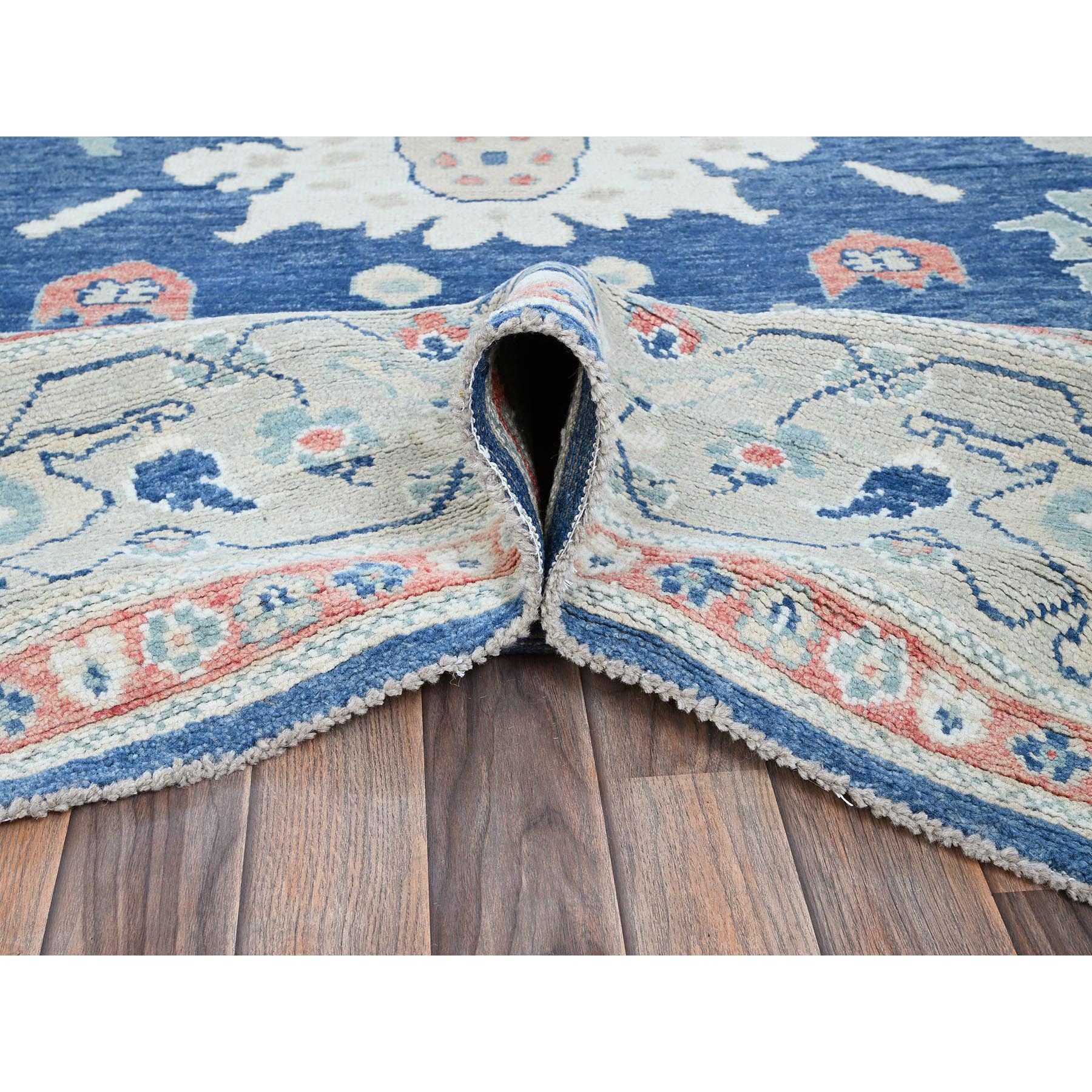9'2"x12'1" Navy Blue, Afghan Oushak with Leaf Design, Supple Collection, Soft and Lush Pile, Pure Wool, Densely Woven, Hand Knotted, Oriental Rug Sh892