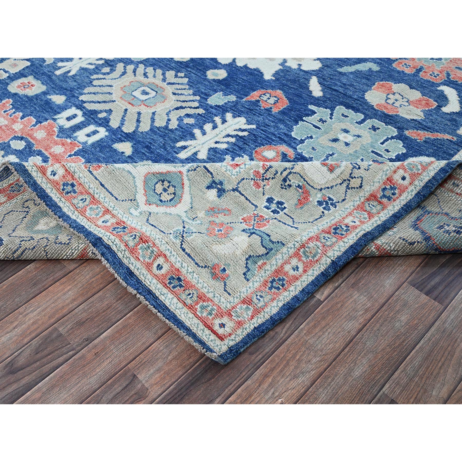 9'2"x12'1" Navy Blue, Afghan Oushak with Leaf Design, Supple Collection, Soft and Lush Pile, Pure Wool, Densely Woven, Hand Knotted, Oriental Rug Sh892
