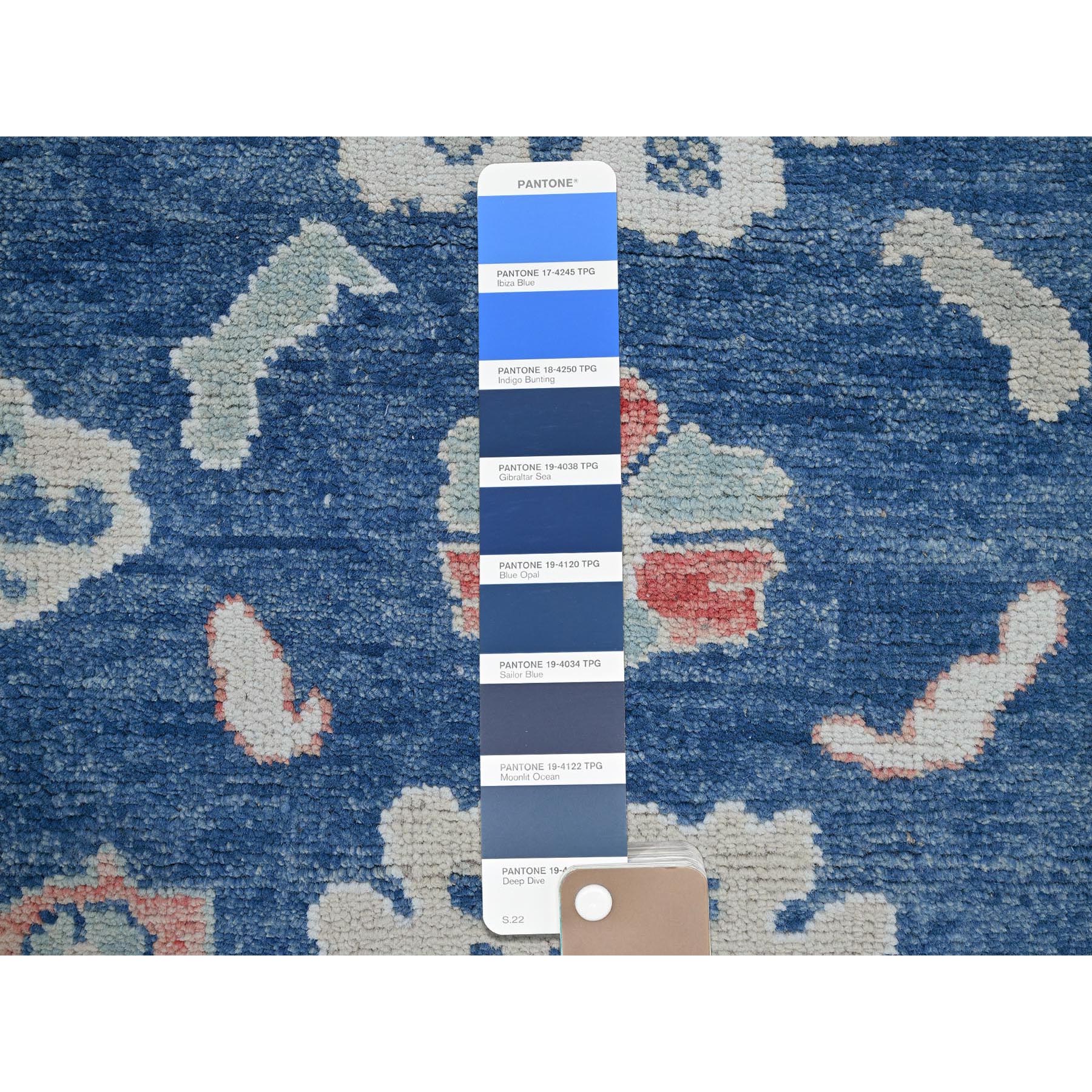 9'2"x12'1" Navy Blue, Afghan Oushak with Leaf Design, Supple Collection, Soft and Lush Pile, Pure Wool, Densely Woven, Hand Knotted, Oriental Rug Sh892