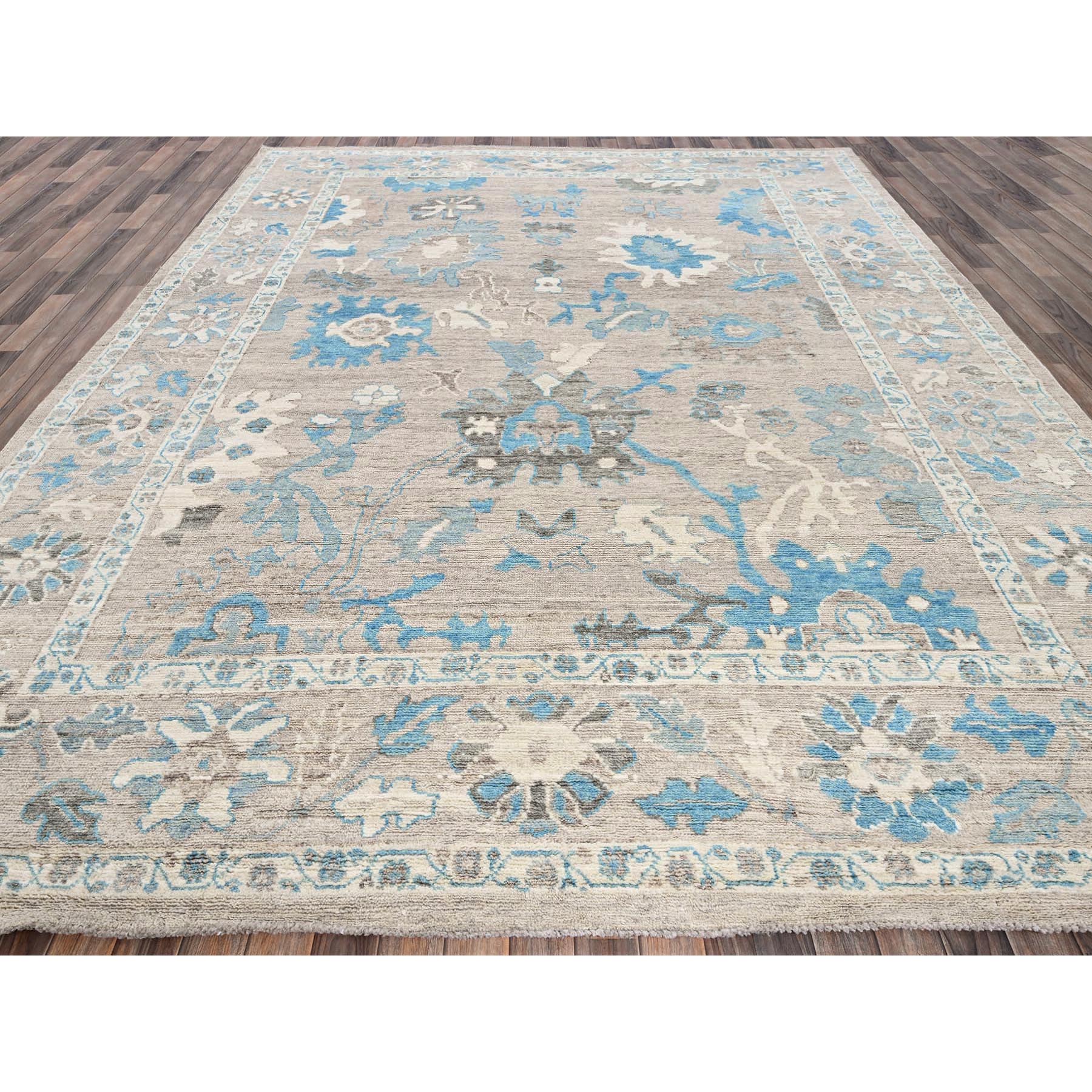 9'7"x12'2" Dark Vanilla Brown, Afghan Oushak with Leaf Design, Supple Collection, Soft and Lush Pile, Densely Woven, Pure Wool, Hand Knotted, Oriental Rug Sh894