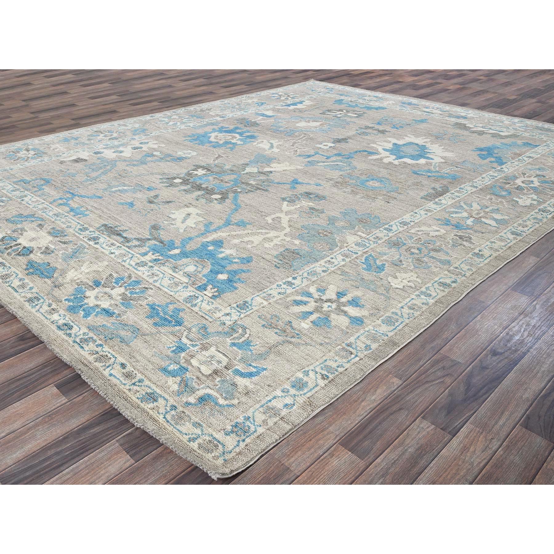 9'7"x12'2" Dark Vanilla Brown, Afghan Oushak with Leaf Design, Supple Collection, Soft and Lush Pile, Densely Woven, Pure Wool, Hand Knotted, Oriental Rug Sh894