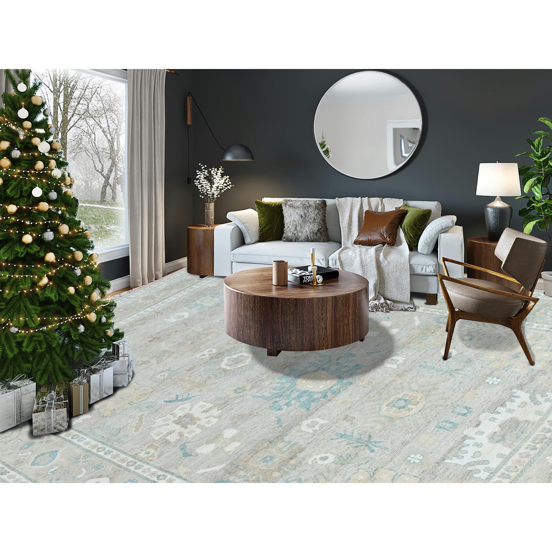 9'2"x11'10" Oyster Gray, Afghan Oushak with All Over Leaf Design, Supple Collection, Soft and Lush Pile, Pure Wool, Densely Woven, Hand Knotted, Oriental Rug Sh896