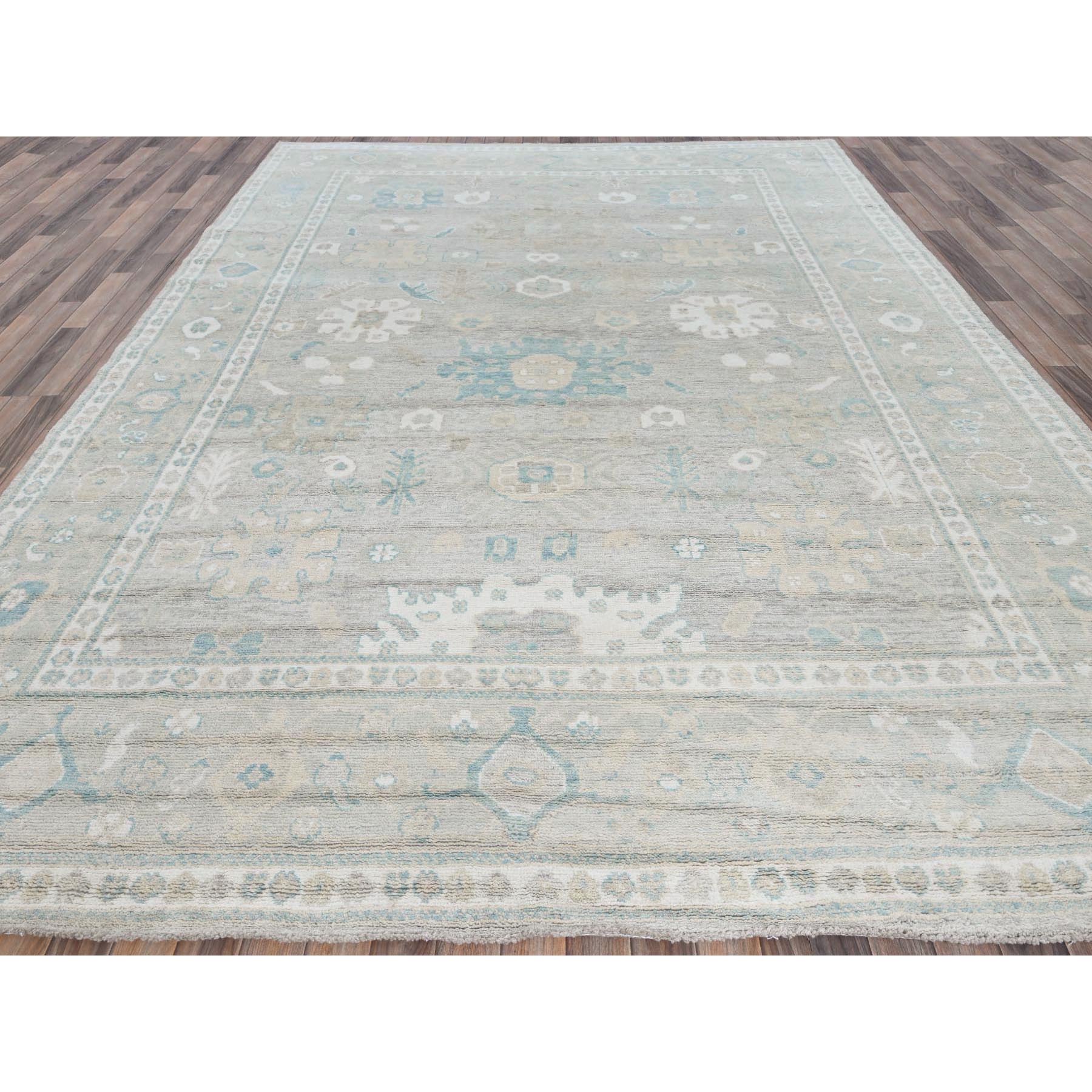 9'2"x11'10" Oyster Gray, Afghan Oushak with All Over Leaf Design, Supple Collection, Soft and Lush Pile, Pure Wool, Densely Woven, Hand Knotted, Oriental Rug Sh896