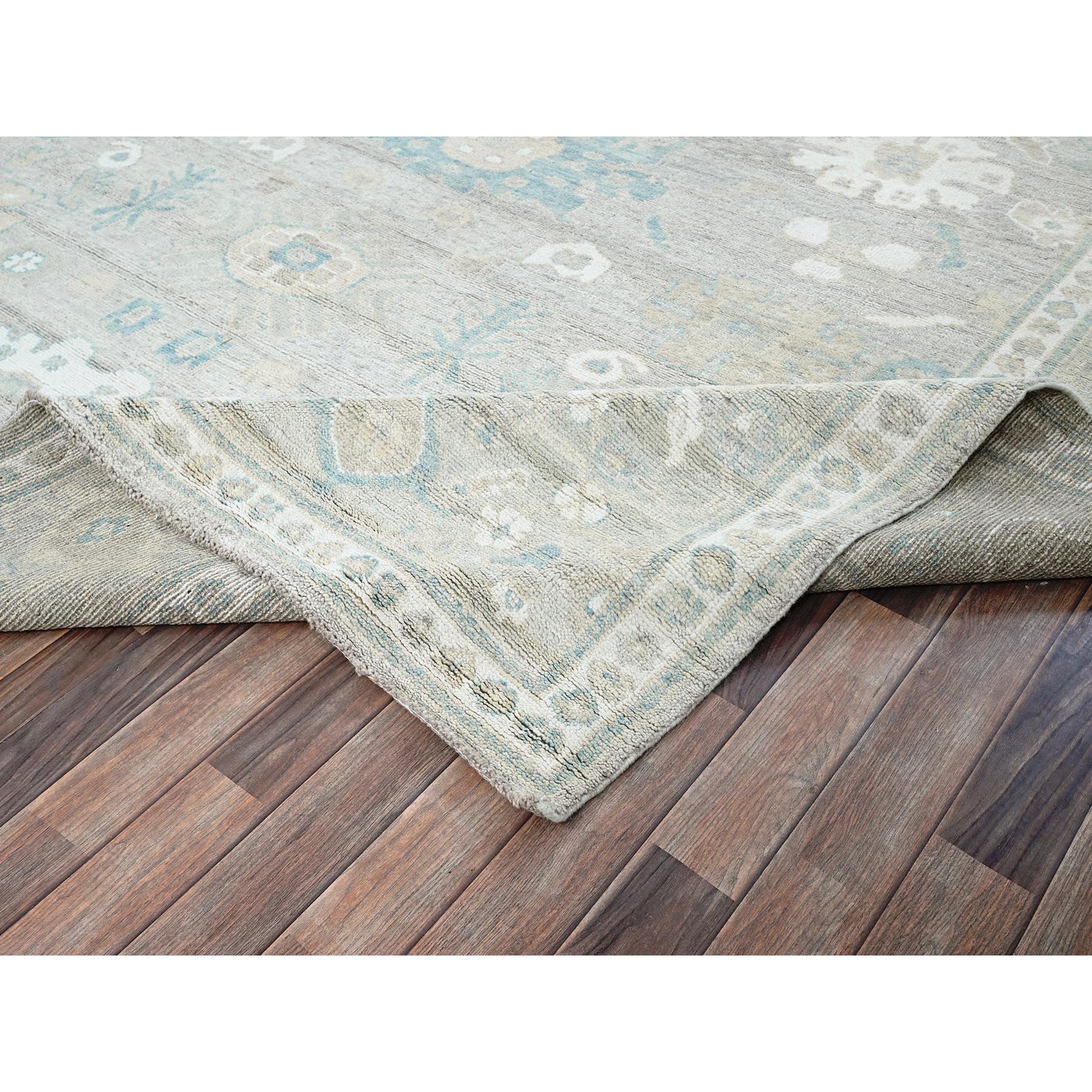 9'2"x11'10" Oyster Gray, Afghan Oushak with All Over Leaf Design, Supple Collection, Soft and Lush Pile, Pure Wool, Densely Woven, Hand Knotted, Oriental Rug Sh896