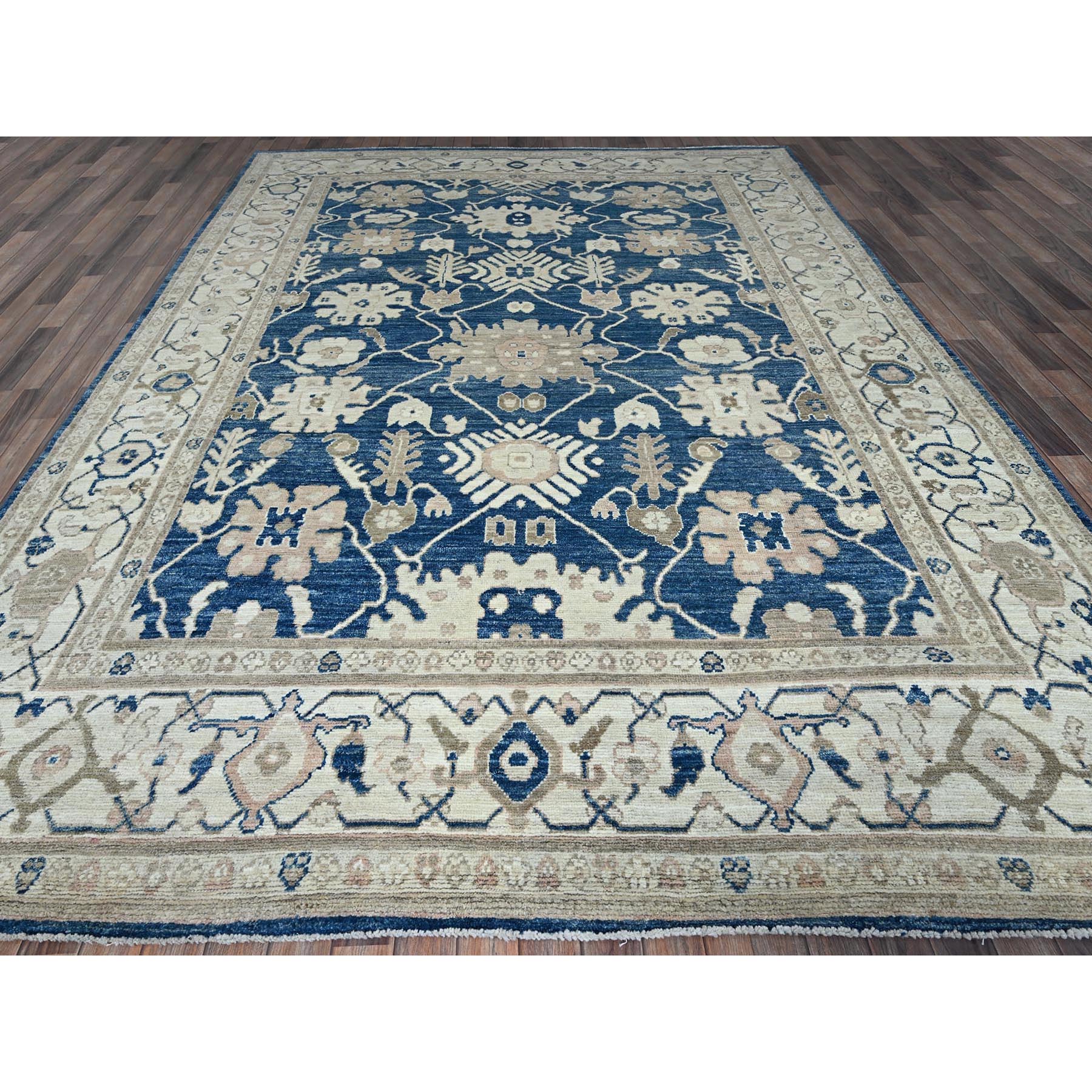 9'x12' Yale Blue, Afghan Oushak with All Over Leaf Design, Supple Collection, Soft and Lush Pile, Velvety Wool, Hand Knotted, Densely Woven, Oriental Rug Sh897