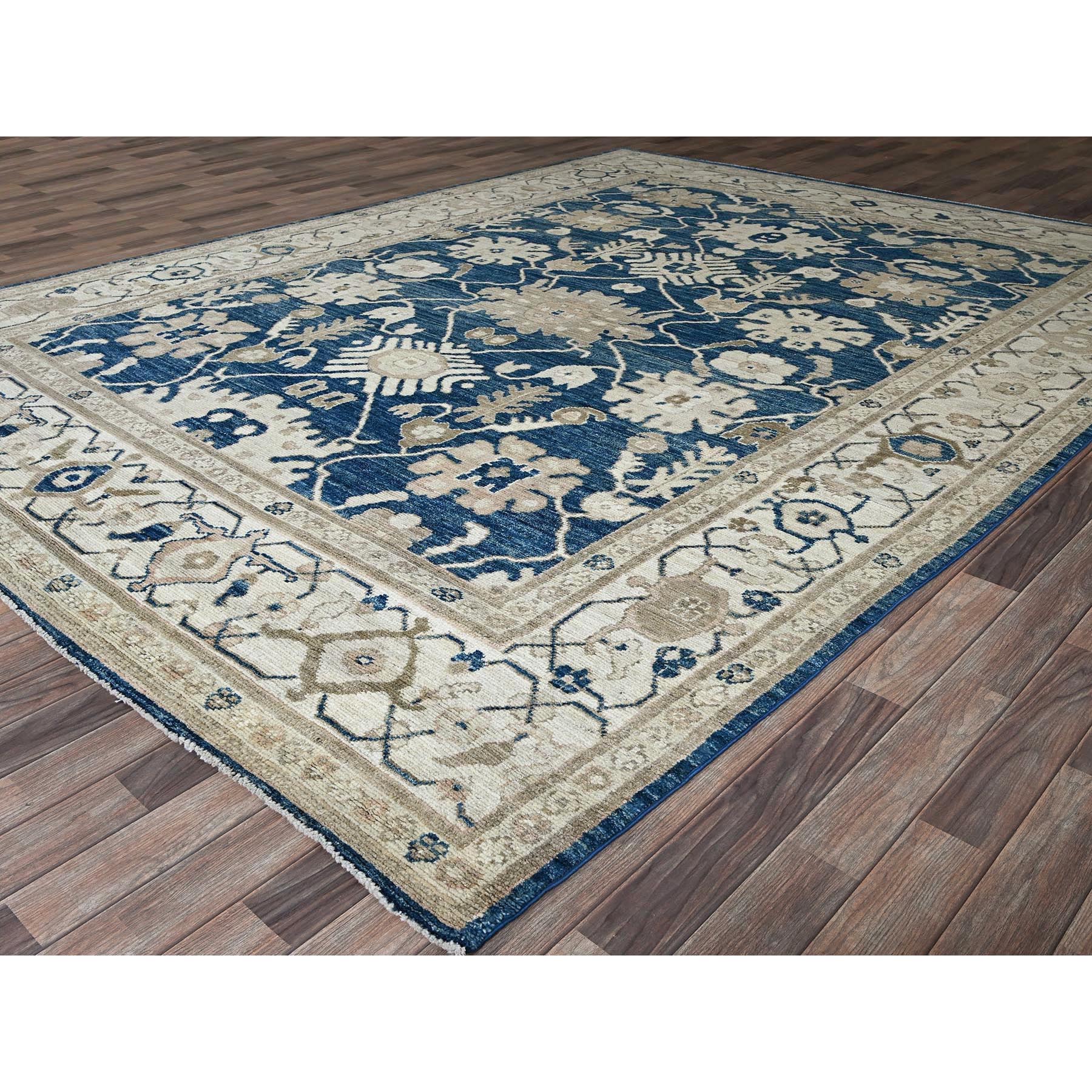 9'x12' Yale Blue, Afghan Oushak with All Over Leaf Design, Supple Collection, Soft and Lush Pile, Velvety Wool, Hand Knotted, Densely Woven, Oriental Rug Sh897
