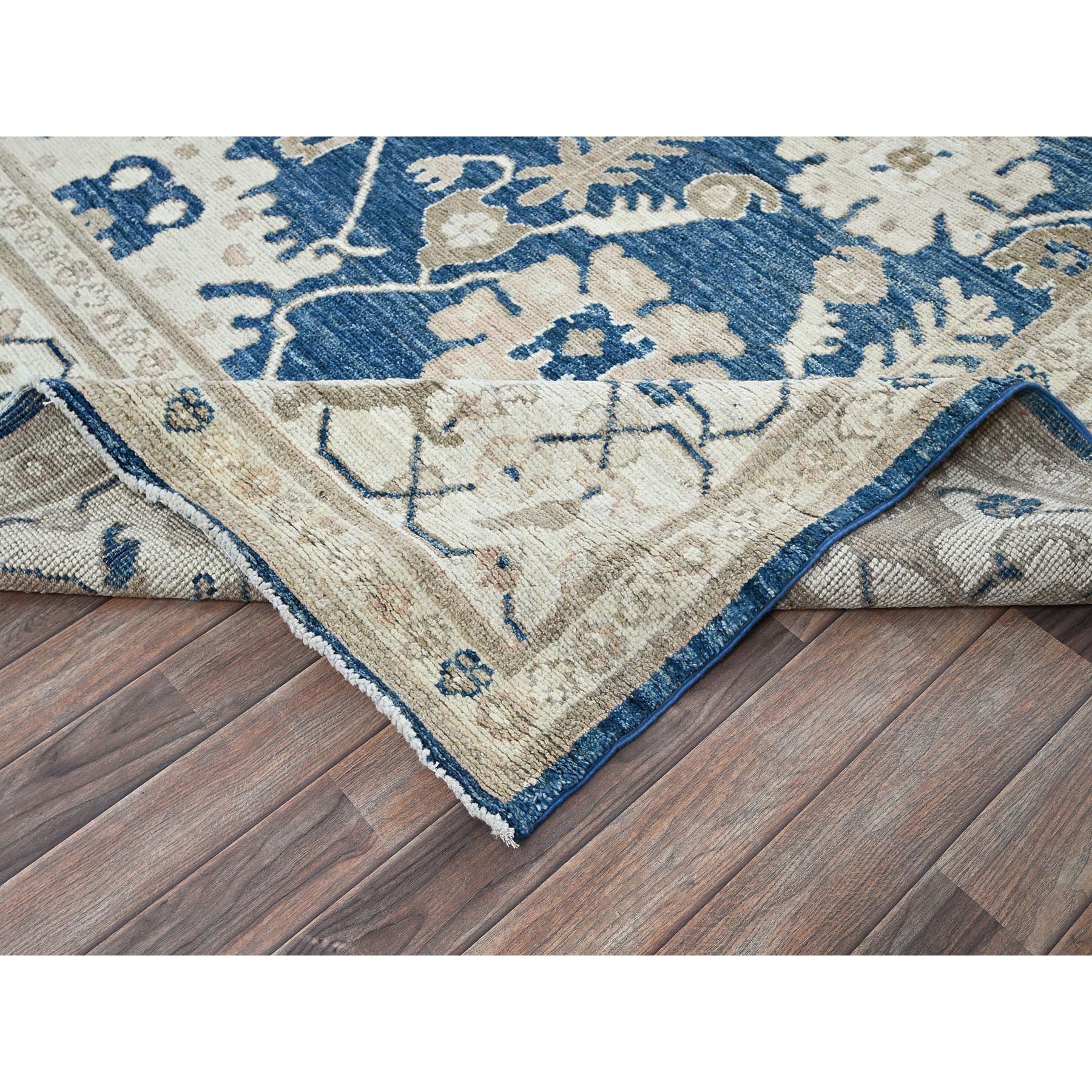 9'x12' Yale Blue, Afghan Oushak with All Over Leaf Design, Supple Collection, Soft and Lush Pile, Velvety Wool, Hand Knotted, Densely Woven, Oriental Rug Sh897