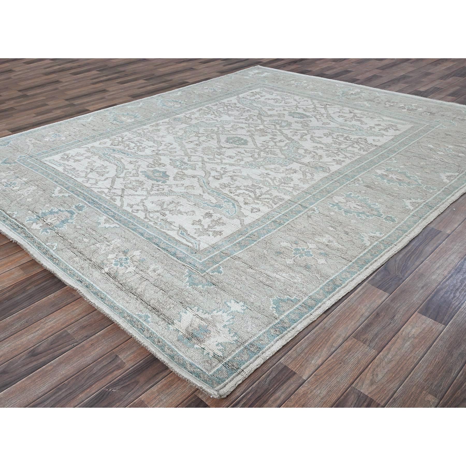 8'x9'8" Alabaster White, Afghan Oushak with All Over Vines Design, Supple Collection, Soft and Lush Pile, Velvety Wool, Densely Woven, Hand Knotted, Oriental Rug Sh899