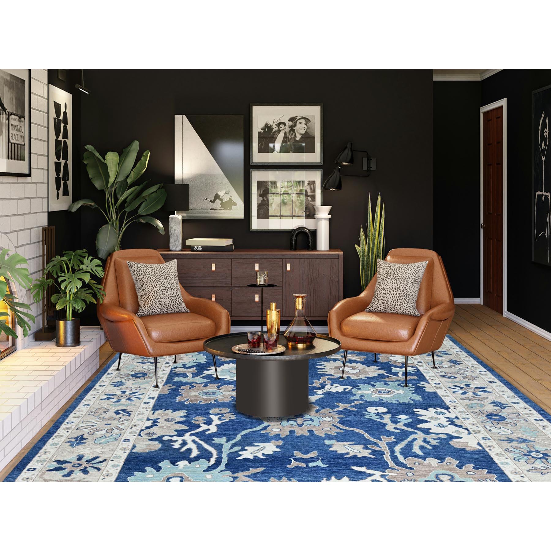 10'4"x13'6" Bayern Blue, Afghan Oushak with All Over Leaf Design, Supple Collection, Soft and Lush Pile, 100% Wool, Densely Woven, Hand Knotted, Oriental Rug Sh900