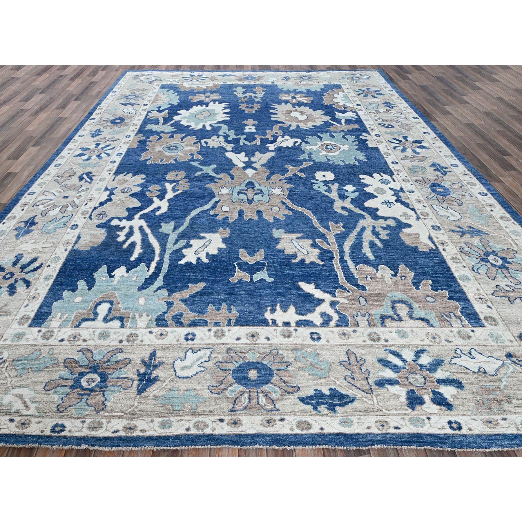 10'4"x13'6" Bayern Blue, Afghan Oushak with All Over Leaf Design, Supple Collection, Soft and Lush Pile, 100% Wool, Densely Woven, Hand Knotted, Oriental Rug Sh900
