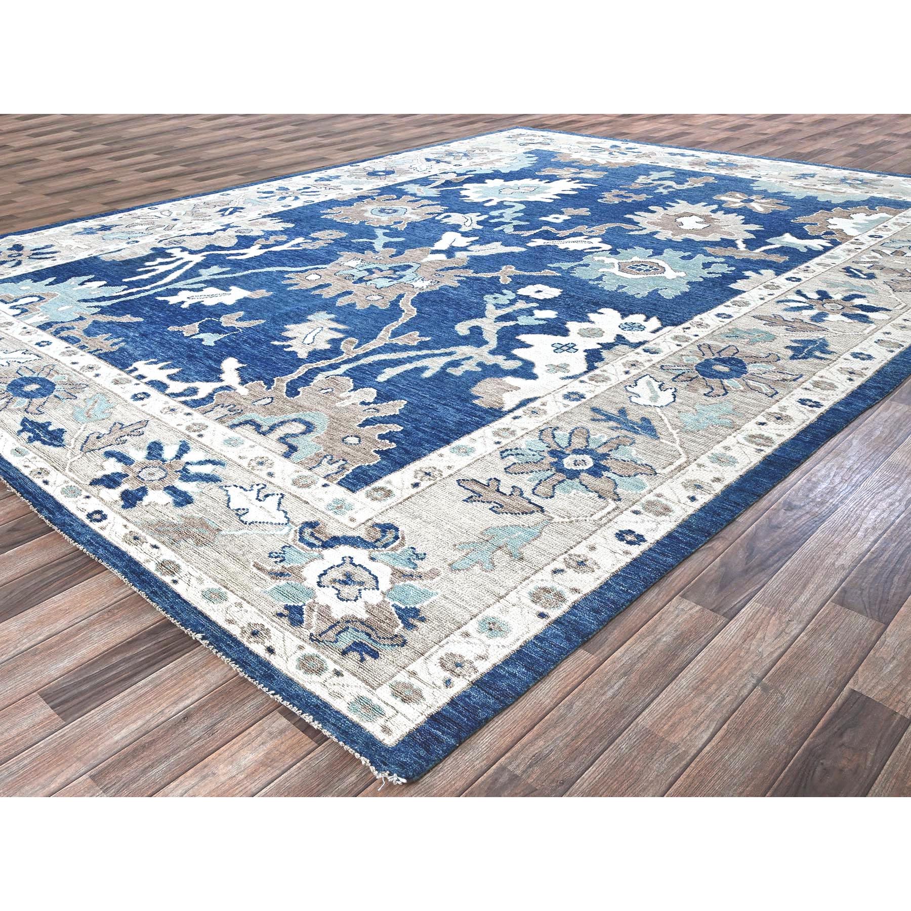 10'4"x13'6" Bayern Blue, Afghan Oushak with All Over Leaf Design, Supple Collection, Soft and Lush Pile, 100% Wool, Densely Woven, Hand Knotted, Oriental Rug Sh900