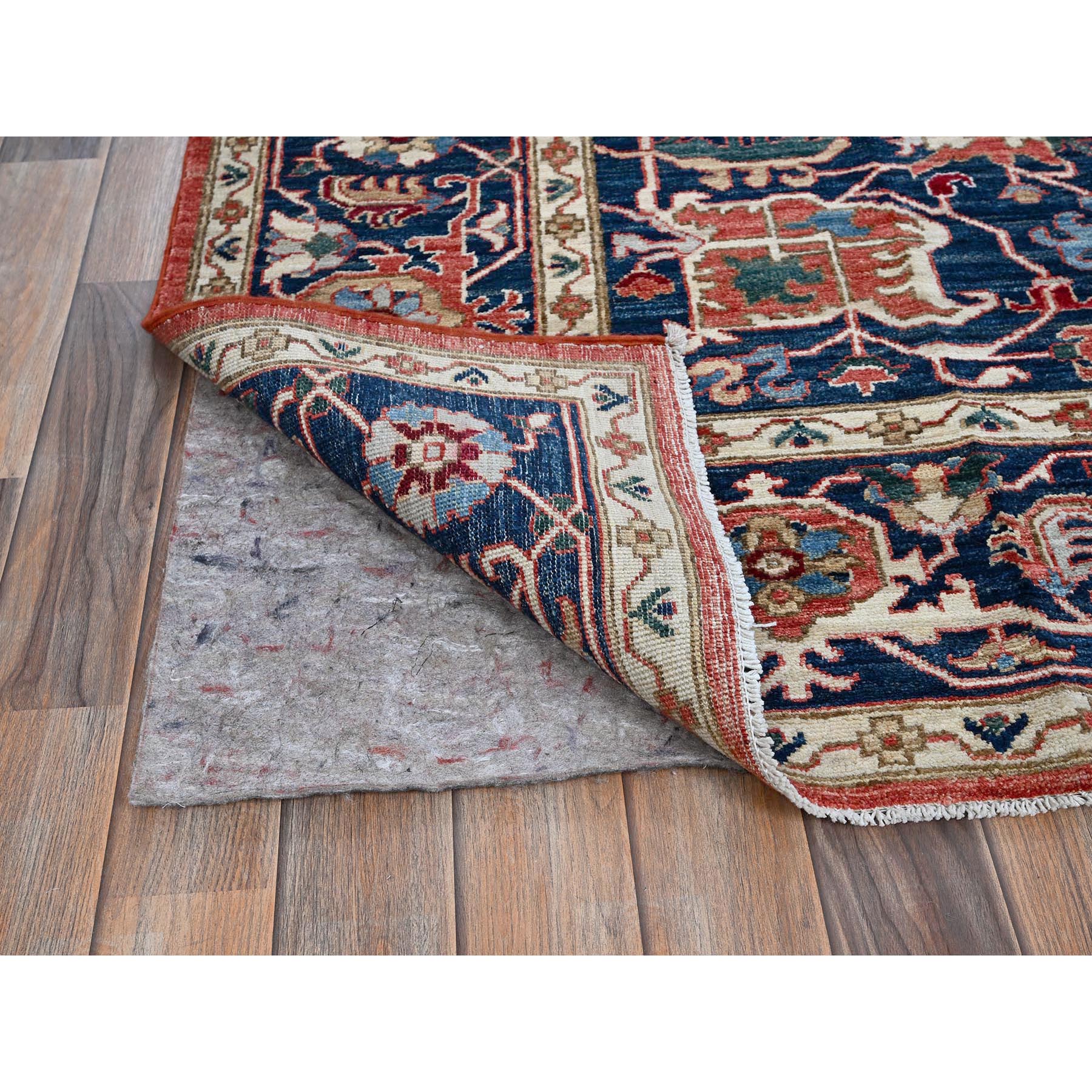 8'1"x9'10" Imperial Red, Peshawar Heriz with Antique Serapi Design, Hand Knotted, Shiny High Mountain Wool, Vegetable Dyes, Densely Woven, Soft Pile, Oriental Rug Sh901