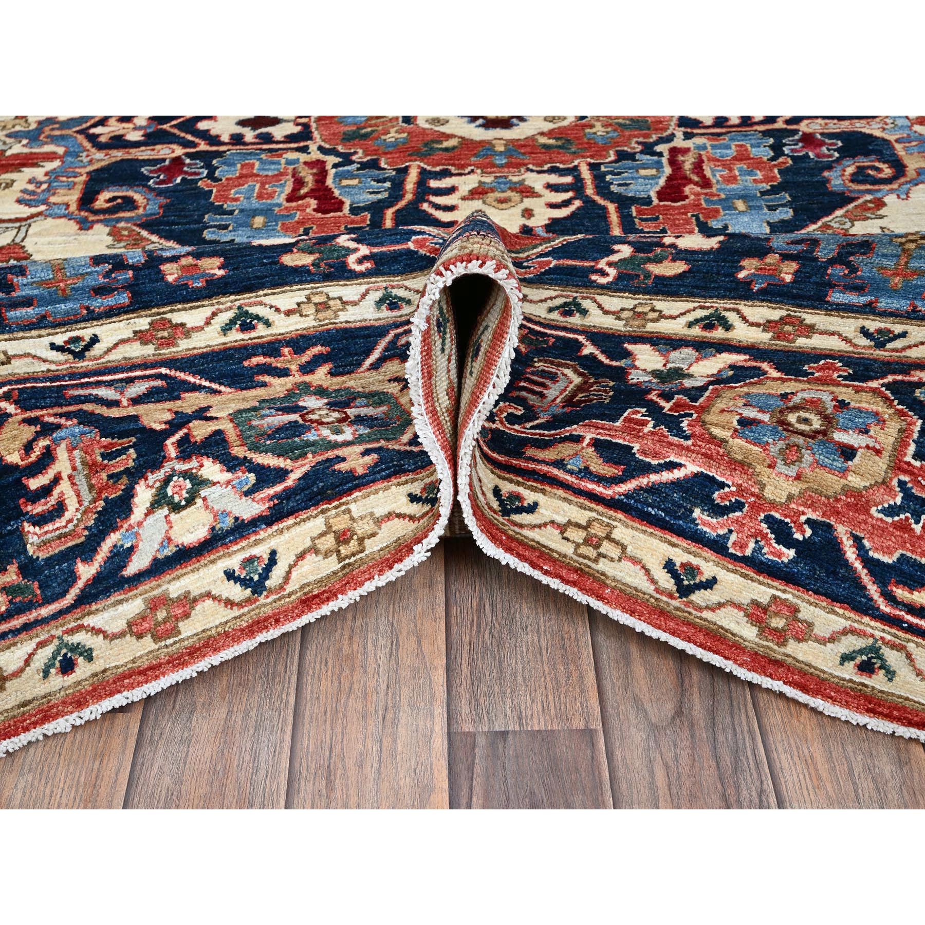 8'1"x9'10" Imperial Red, Peshawar Heriz with Antique Serapi Design, Hand Knotted, Shiny High Mountain Wool, Vegetable Dyes, Densely Woven, Soft Pile, Oriental Rug Sh901