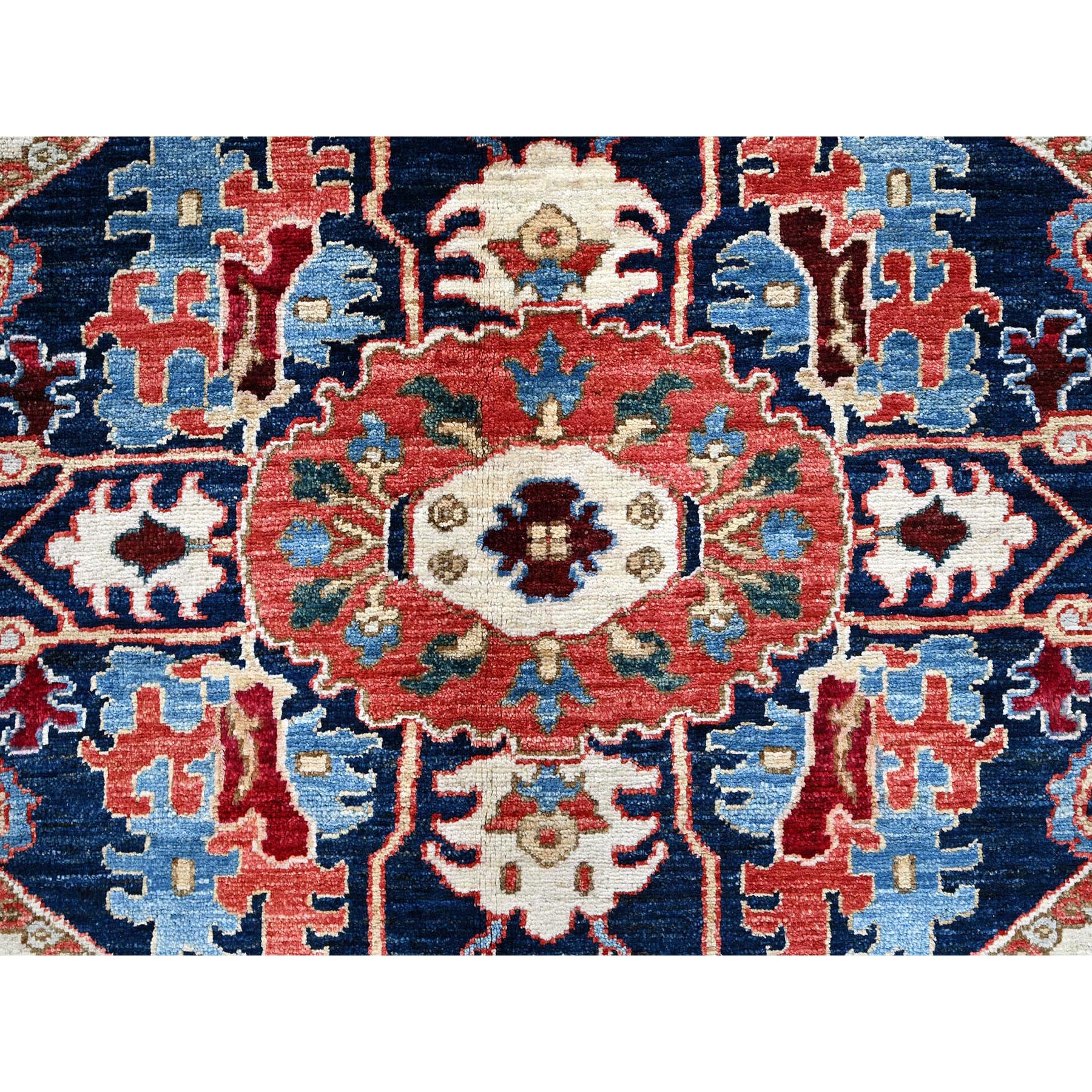 8'1"x9'10" Imperial Red, Peshawar Heriz with Antique Serapi Design, Hand Knotted, Shiny High Mountain Wool, Vegetable Dyes, Densely Woven, Soft Pile, Oriental Rug Sh901