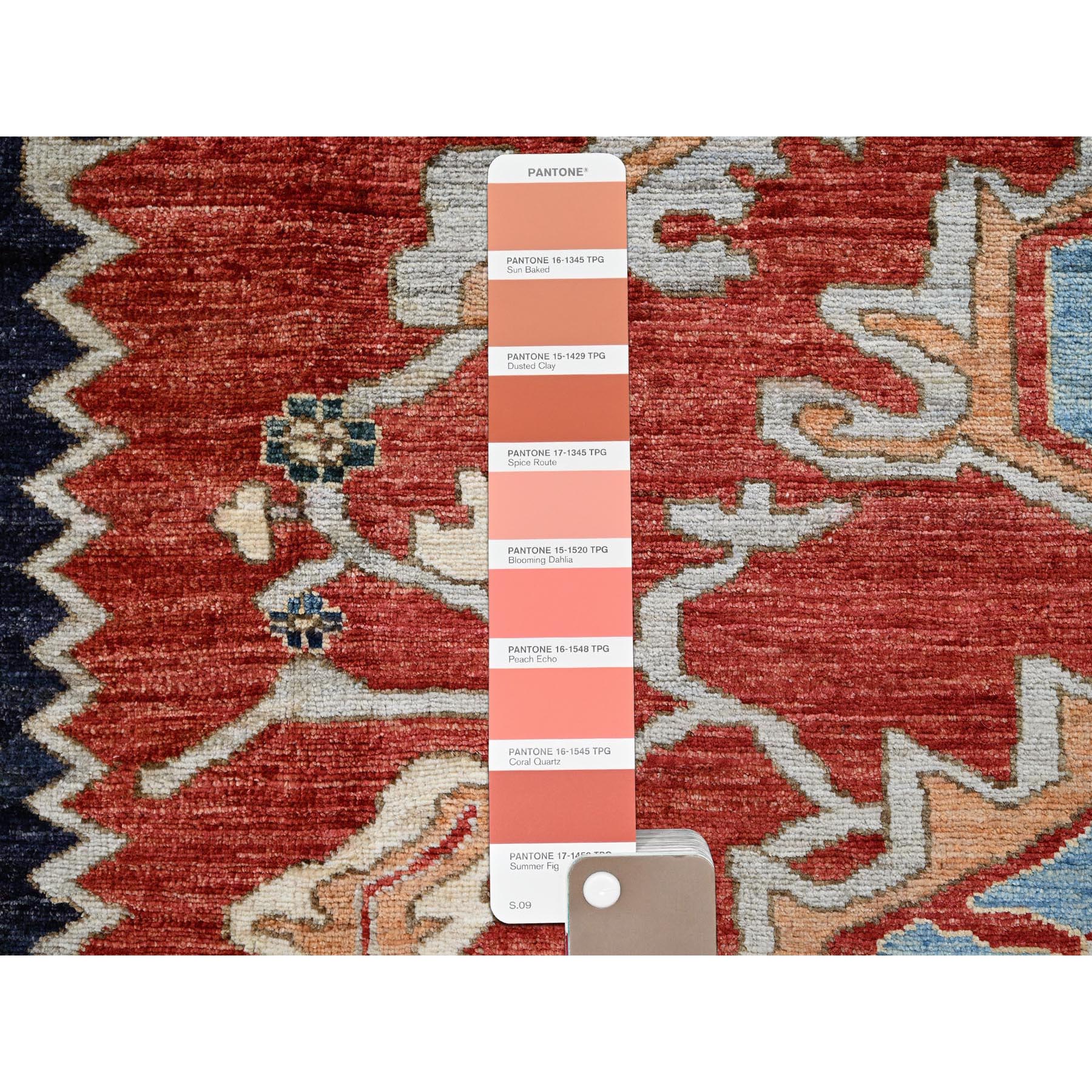 8'1"x9'8" Scarlet Red, Peshawar Heriz with Antique Serapi Design, Hand Knotted, Shiny High Mountain Wool, Vegetable Dyes, Densely Woven, Soft Pile, Oriental Rug Sh903