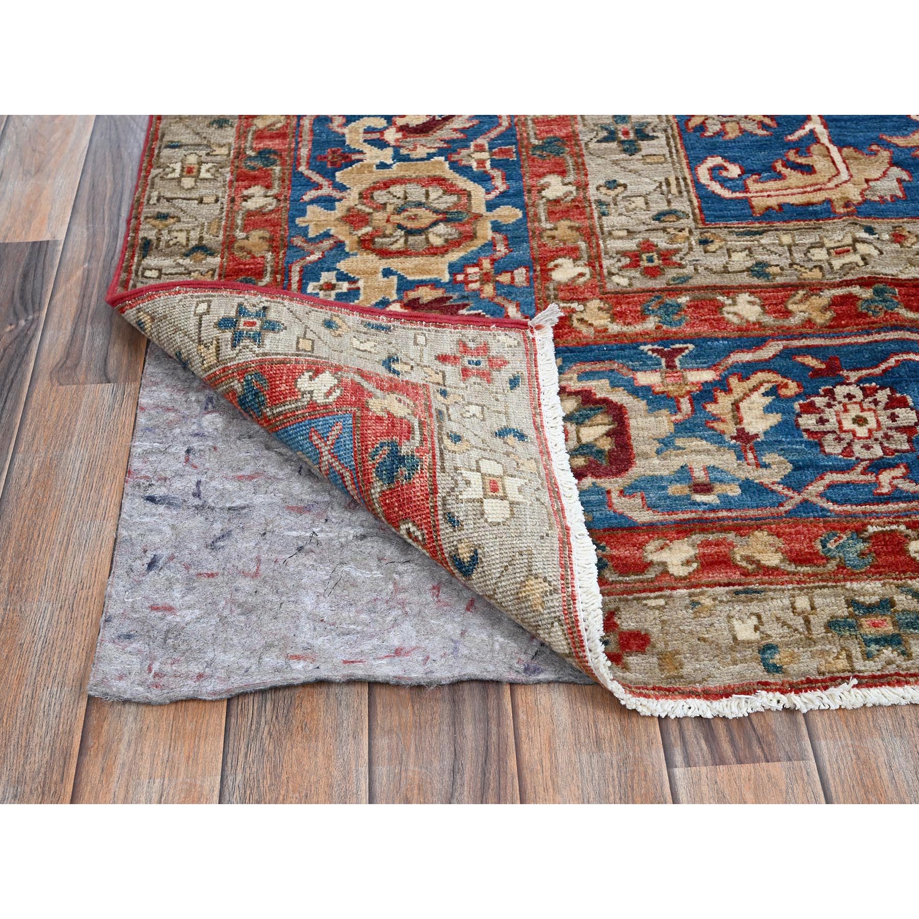 9'x11'8" Ajax Red, Peshawar Heriz with Antique Serapi Design, Shiny High Mountain Wool, Hand Knotted, Vegetable Dyes, Densely Woven, Soft Pile, Oriental Rug Sh905