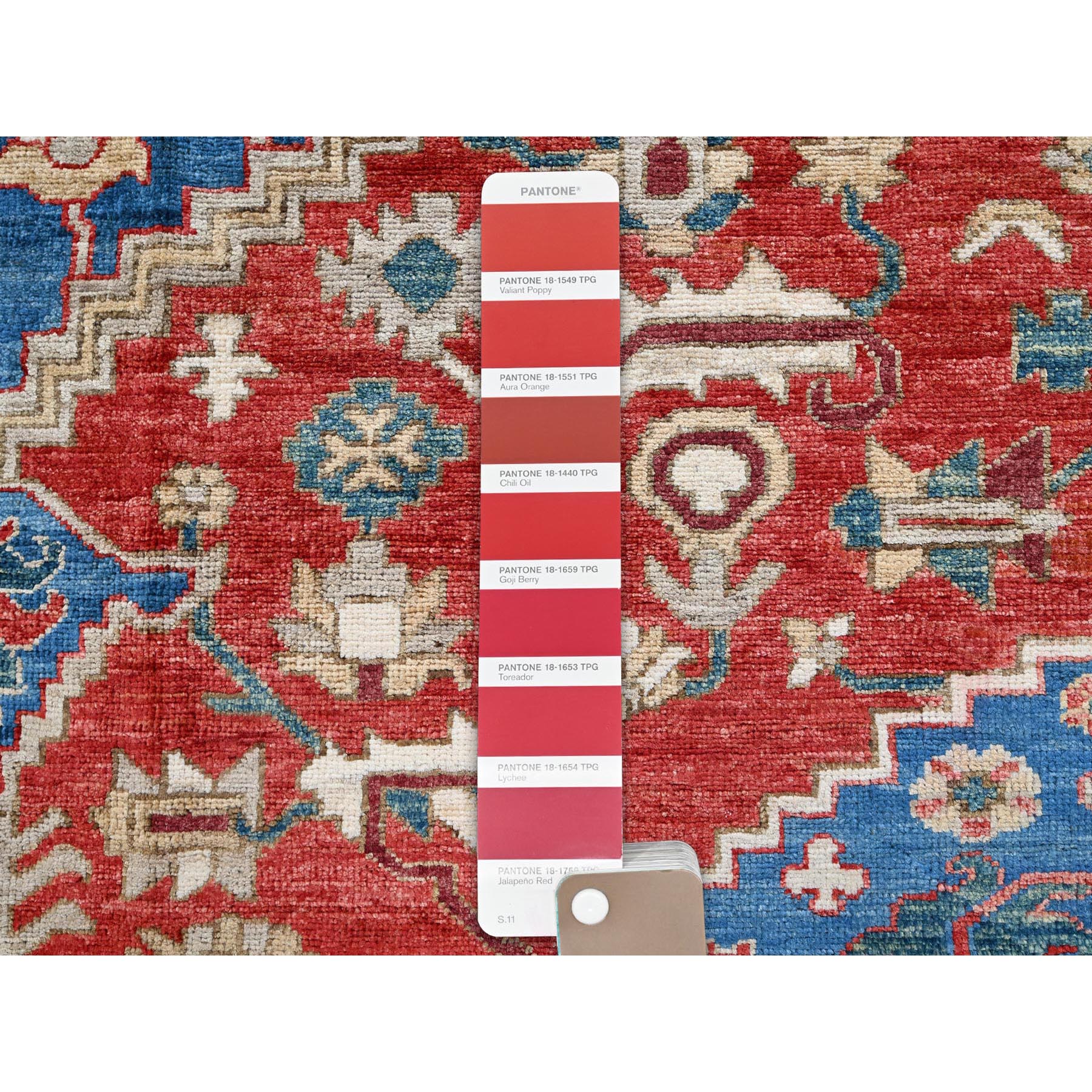 9'x11'8" Ajax Red, Peshawar Heriz with Antique Serapi Design, Shiny High Mountain Wool, Hand Knotted, Vegetable Dyes, Densely Woven, Soft Pile, Oriental Rug Sh905