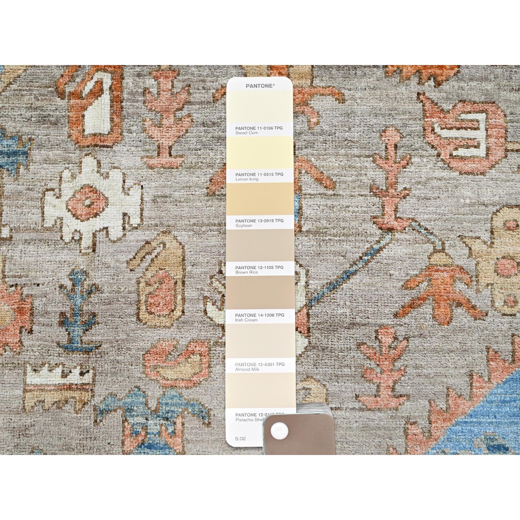 9'2"x12'3" Beaver Brown, Peshawar Heriz with Antique Serapi Design, Hand Knotted, High Mountain Wool, Vegetable Dyes, Soft Pile, Densely Woven, Oriental Rug Sh906