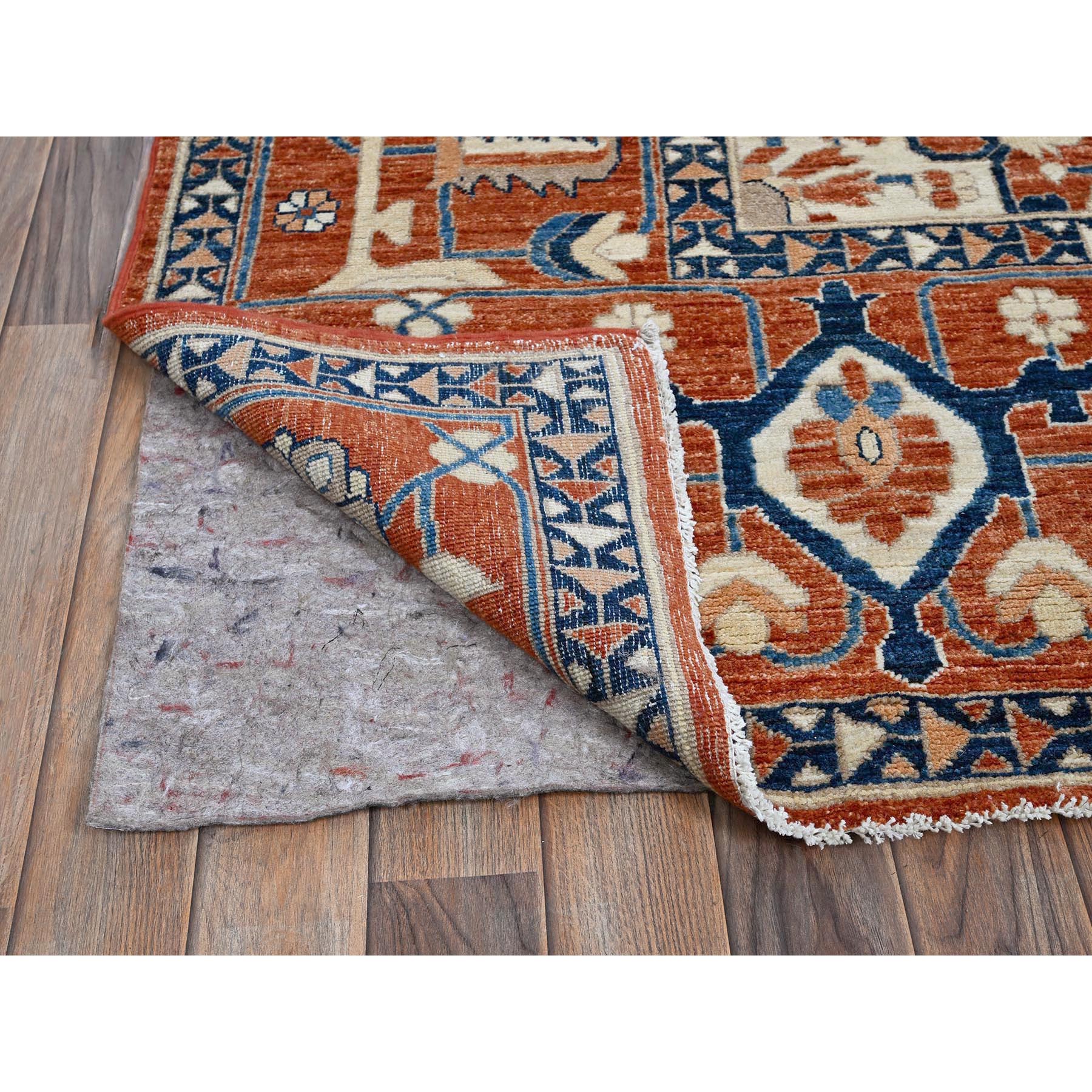 9'9"x13'10" Coral Red, Peshawar Heriz with Antique Serapi Design, Hand Knotted, Shiny High Mountain Wool, Vegetable Dyes, Densely Woven, Soft Pile, Oriental Rug Sh907