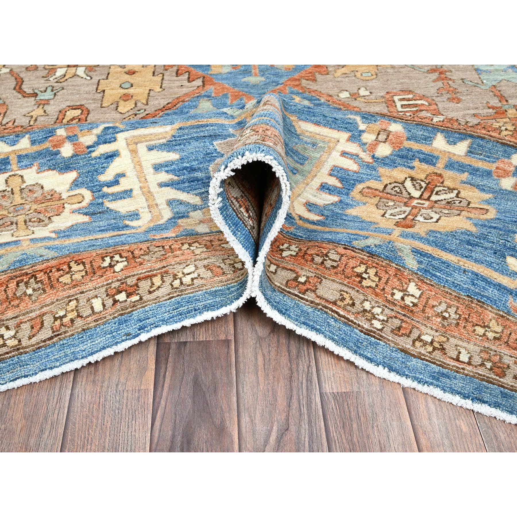9'10"x13'8" Dark Vanilla Brown, Peshawar Heriz with Antique Serapi Design, Vegetable Dyes, Hand Knotted, Shiny High Mountain Wool, Densely Woven, Soft Pile, Oriental Rug Sh908