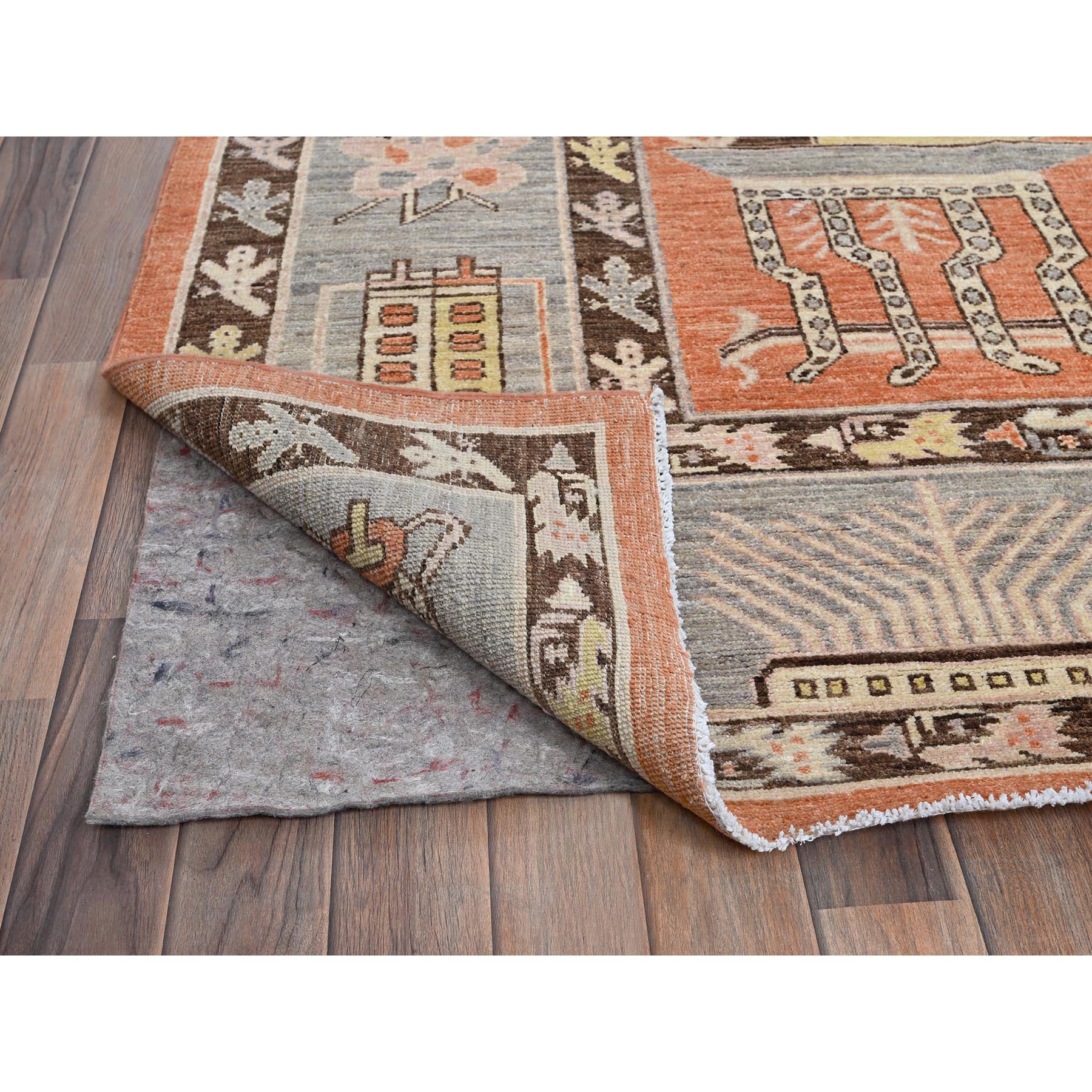 12'1"x14'6" Burnt Orange, Classic Khotan and Samarkand Design with Alien Figurines, Hand Knotted, 100% Wool, Soft Pile, Densely Woven, Oversized, Oriental Rug Sh910