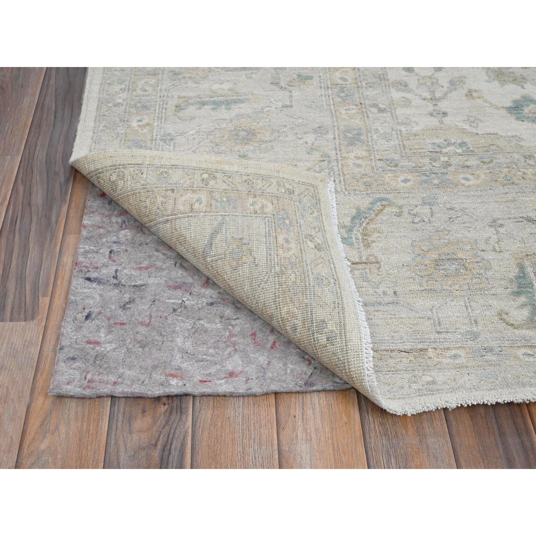 9'1"x11'8" Chiffon White, White Wash Peshawar with All Over Leaf Design, Hand Knotted, Pure Wool, Densely Woven, Oriental Rug Sh915