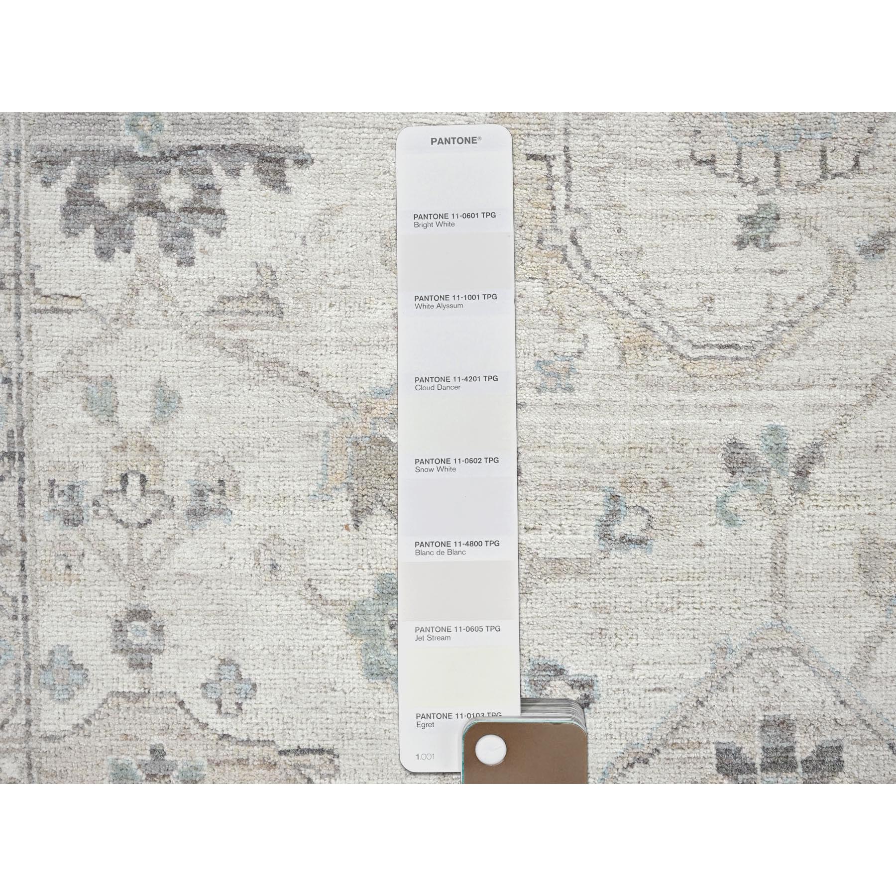 9'1"x11'8" Chiffon White, White Wash Peshawar with All Over Leaf Design, Hand Knotted, Pure Wool, Densely Woven, Oriental Rug Sh915